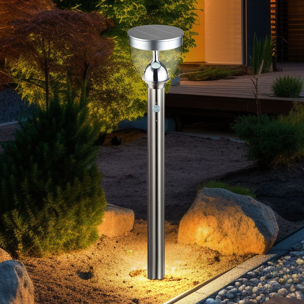 GLOBO LIGHTING LED Gartenfackel, LED-Leuchtmittel fest verbaut, Warmweiß, Gartenleuchte mit Bewegungsmelder LED Wegeleuchte Edelstahl