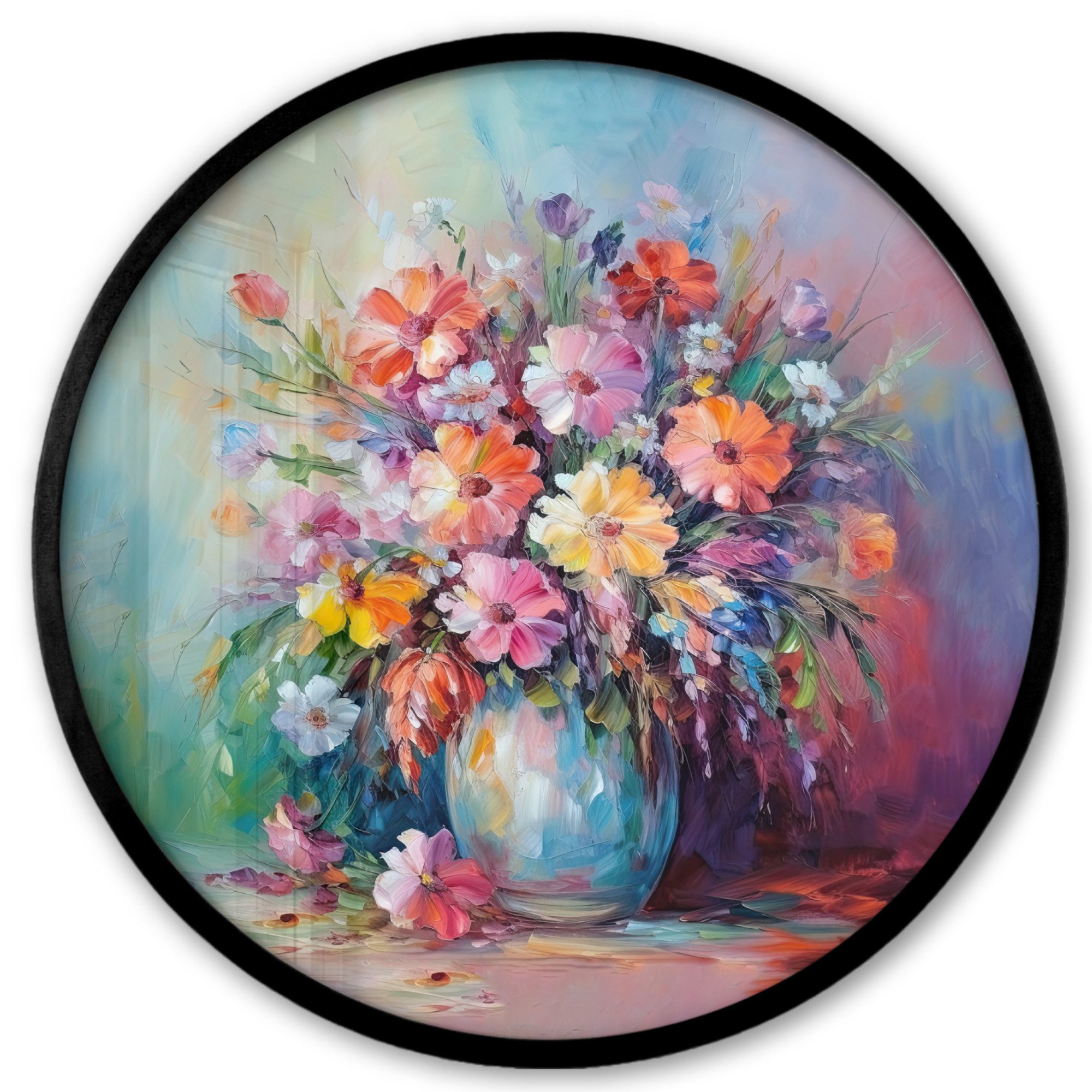 MuchoWow Poster Rund - Blumen - Kunst - Malerei - Frühling - Blumenstrauß, (1 St), Runde Wandbilder, Deko für Wohnzimmer und Schlafzimmer, 40x40 cm