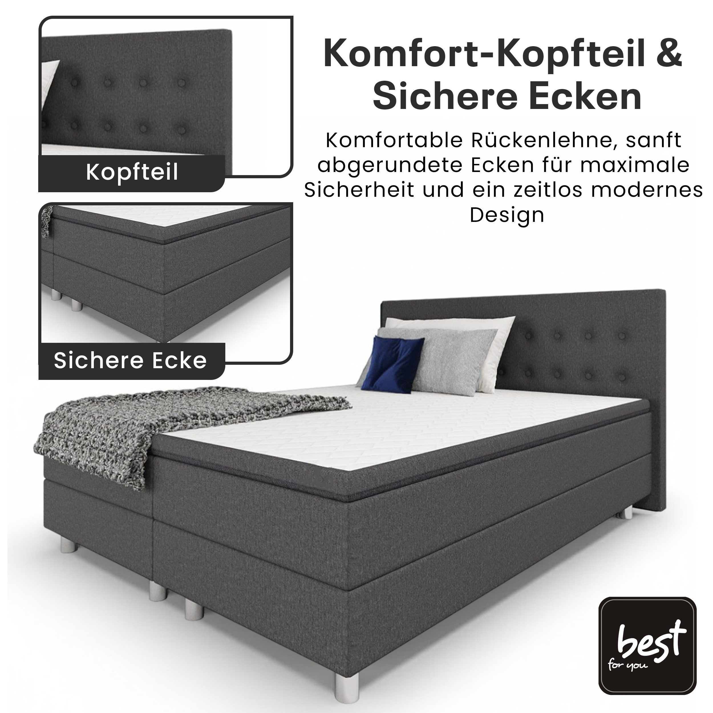 Best for Home Boxbett Neo Sawana Bonellfederkernmatratze mit 5 cm Topper (90x200 120x200 140x200 160x200 180x200 200x200), der Klassiker, TOP Preis-Leistungs-Verhältnis