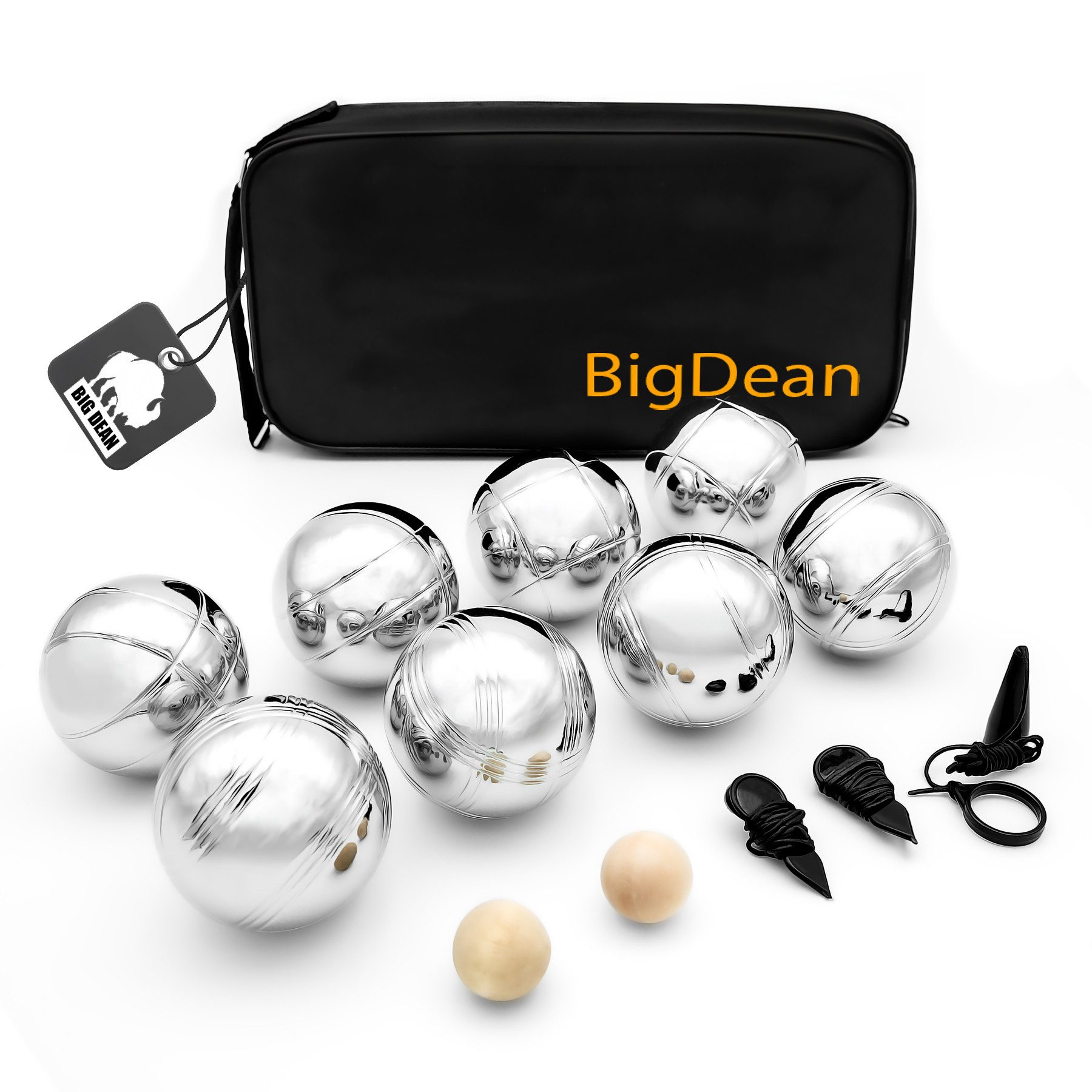 BigDean Spielball Boule Set mit 8 Boule Kugeln aus hochwertigem Edelstahl (Set, 1-St., 8 Spielkugeln, 2 Zielkugeln), Hochwertige Edelstahl Kugeln, 4 Designs leichtes erkennen der Kugeln
