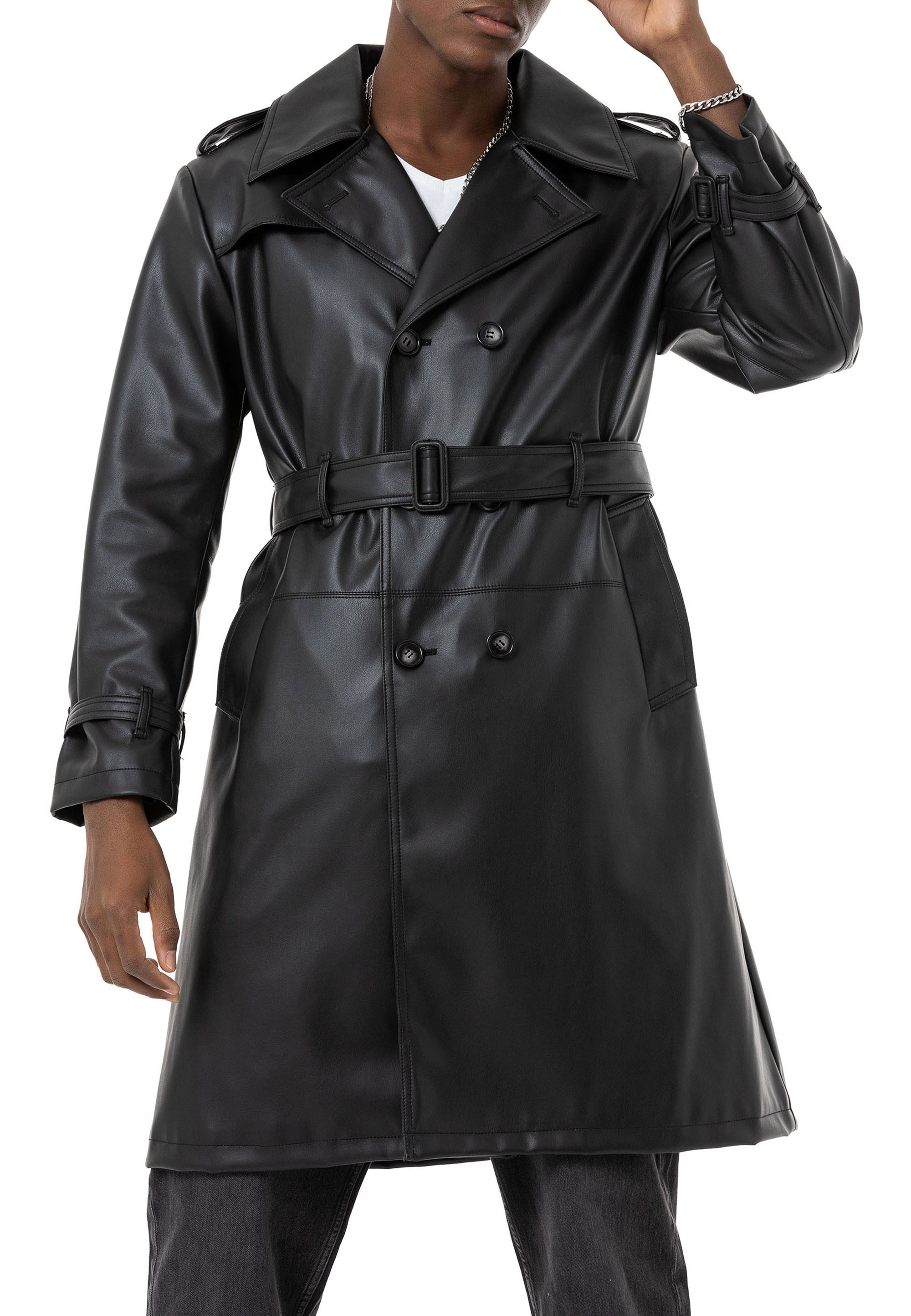 RedBridge Trenchcoat Herren Kunst-Leder Trenchcoat Peacoat Caban Stutzer