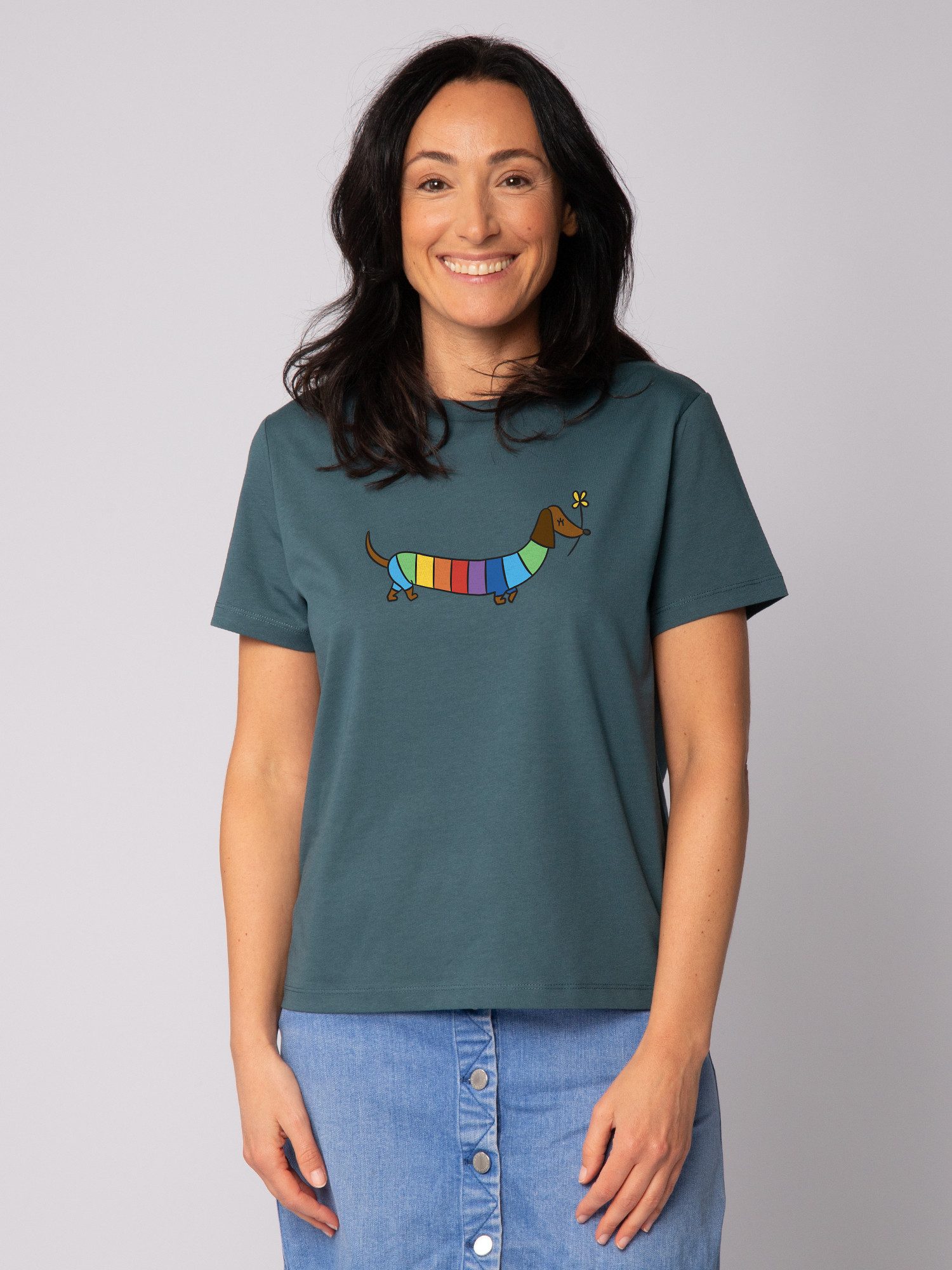 wat? Apparel T-Shirt Regenbogen Dackel