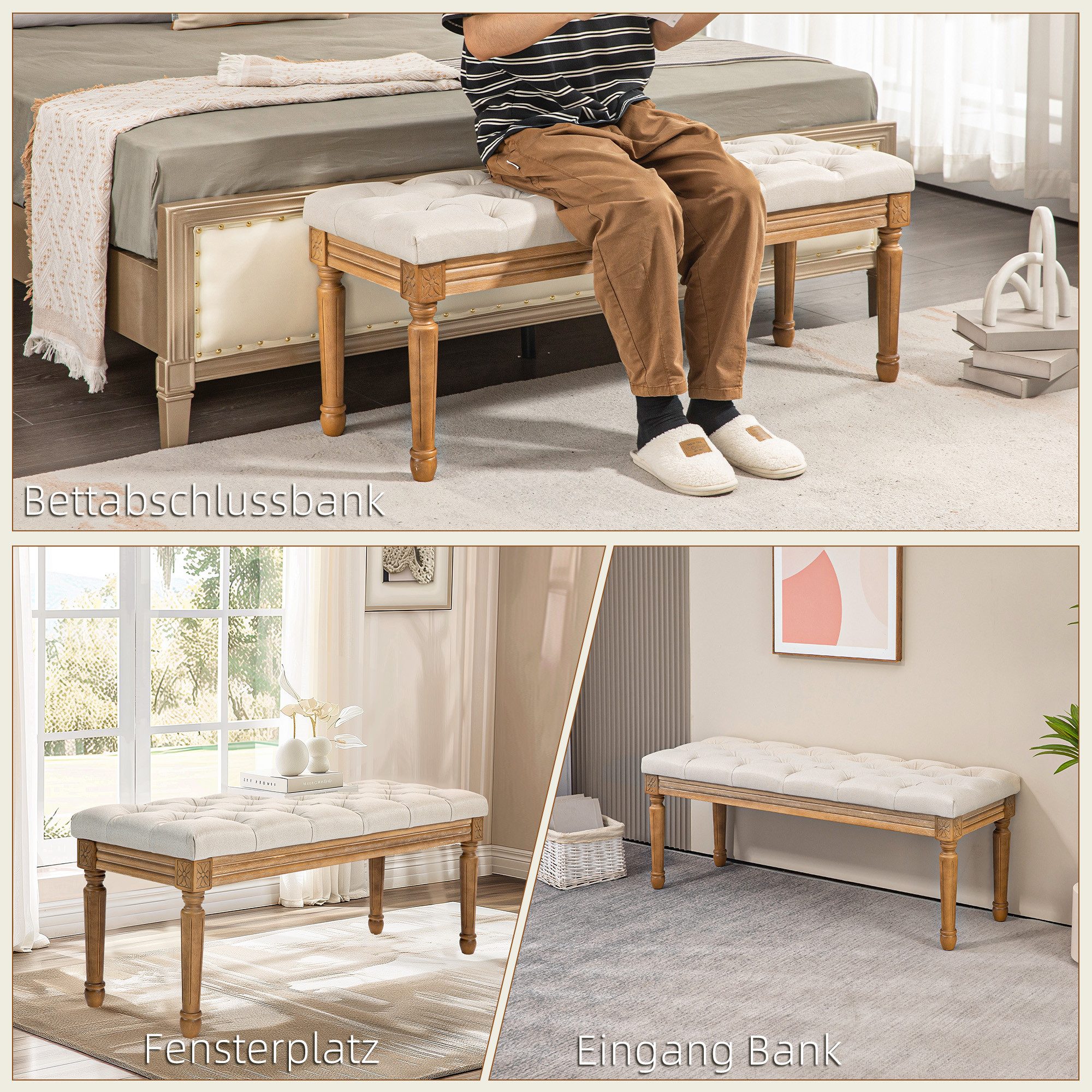 OKWISH Polsterbank Sesselbank 120x41x48 cm, gepolstert (1-St., Vintage Sitzbank & Flurbank, belastbar bis 120 kg), Gepolsterte Sitzgelegenheit für Flur, Wohnzimmer & Schlafzimmer