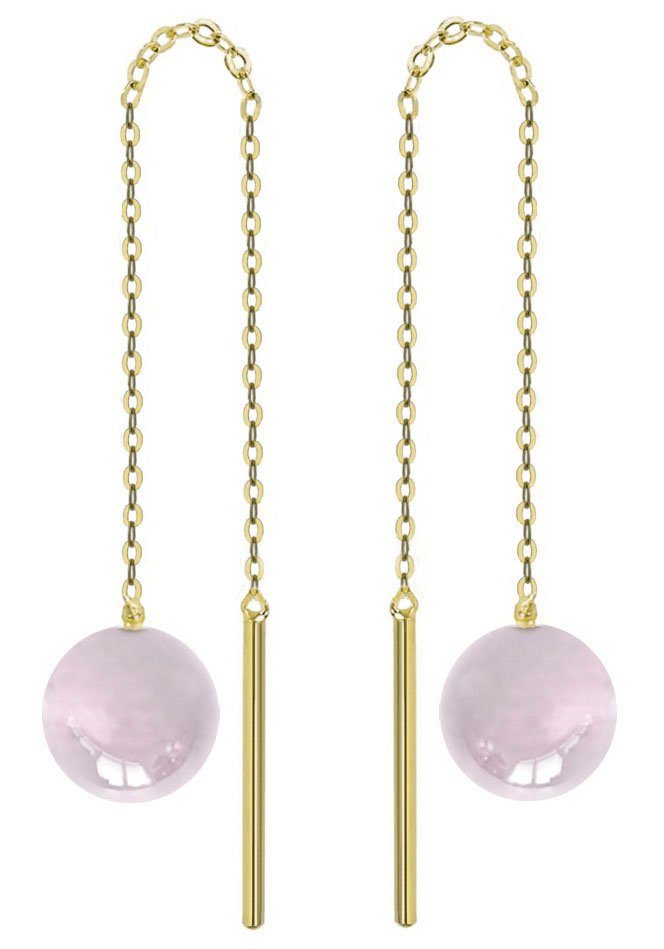 Firetti Paar Ohrhänger Schmuck Geschenk Gold 333 Ohrschmuck Patentbrisur Farbstein Edelstein, Made in Germany - mit Rosenquarz