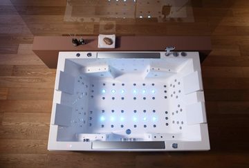 SPAVIDA® Whirlpool-Badewanne Royal Whirlsystem Deluxe 180x120cm 90 Düsen 2 Personen, Neues Modell 2023, doppelter Wasserfall, Shiatsu-Rückendüsen