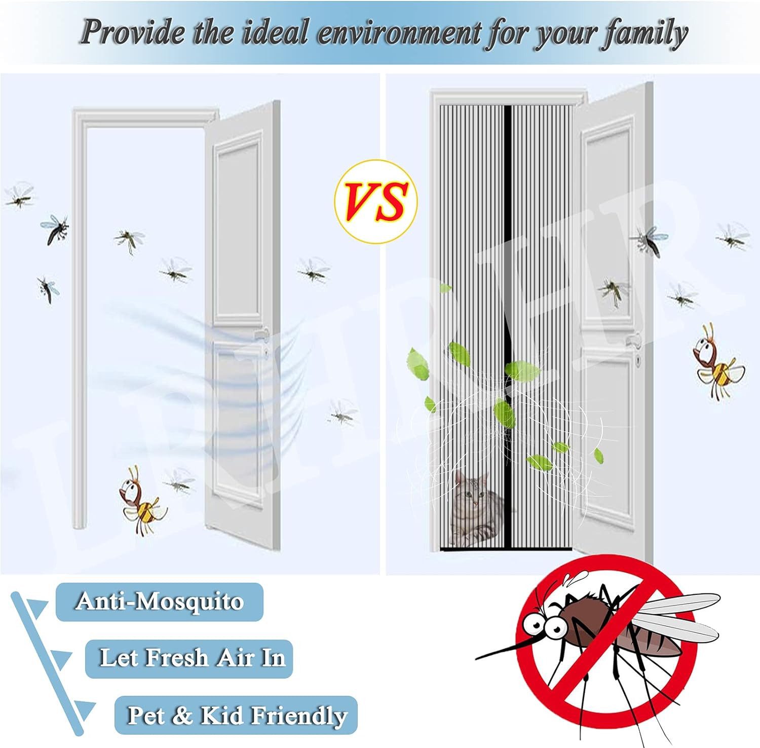 UE Stock Fliegengitter-Gewebe Magnet Fliegengitter Insektenschutz Balkontür Fliegenvorhang 110x100cm, Einfache Installation