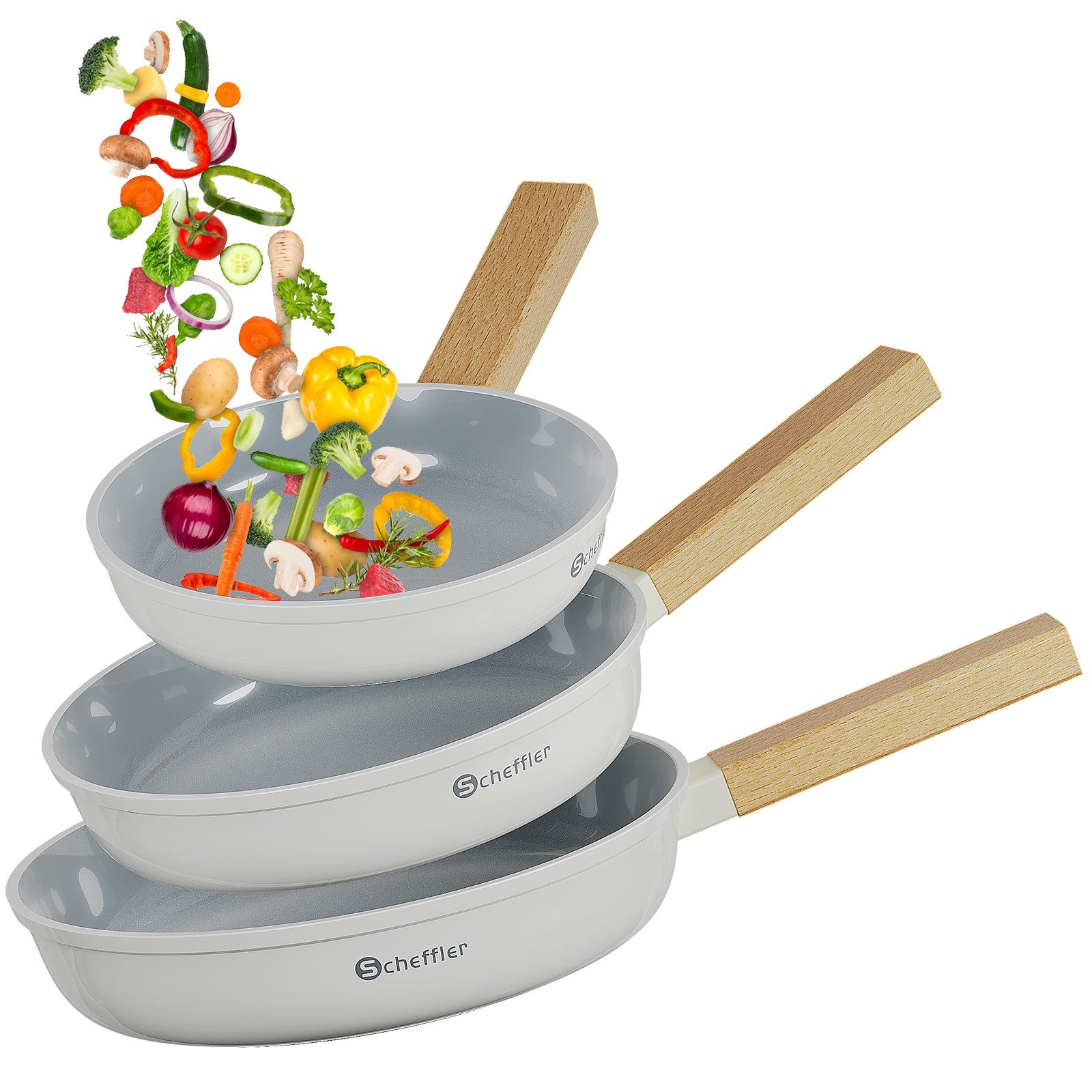 Scheffler Сковороды-Set Pfanne Ø20/24/28 cm Bratpfanne Antihaftbeschichtung Pfanne Induktion, Aluminium (Pfannenset, 3-tlg), Indukion