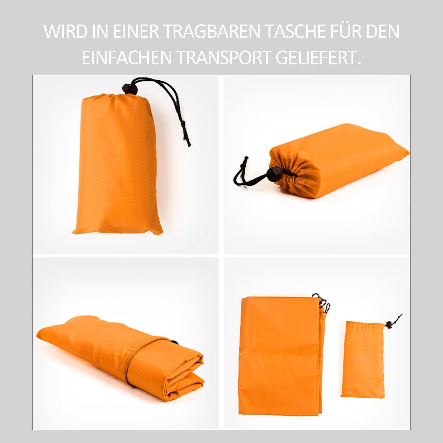 Picknickdecke MAGICSHE & 3-Größen Orange verfügbar, Faltbare Picknickdecke Mini Wasserabweisende
