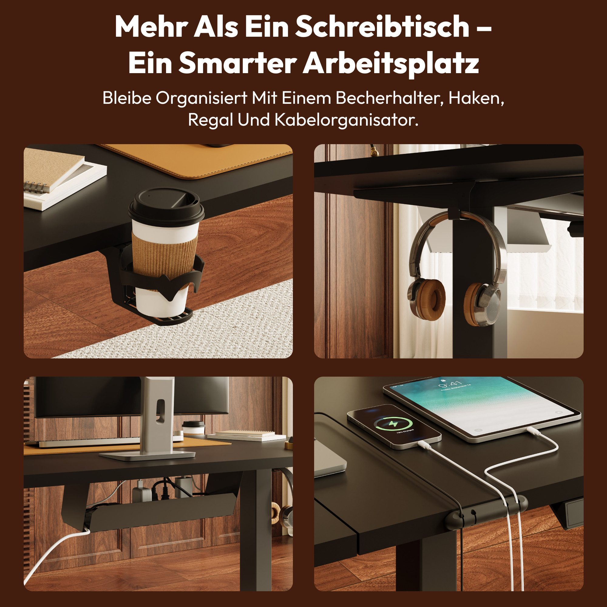 SANODESK Schreibtisch Elektrisch höhenverstellbarer Schreibtisch (inkl. vielseitigem Zubehör, 2-Fach-Teleskop mit Memory-Steuerung & Anti-kollisionssystem), sch – Bild 5 von 5