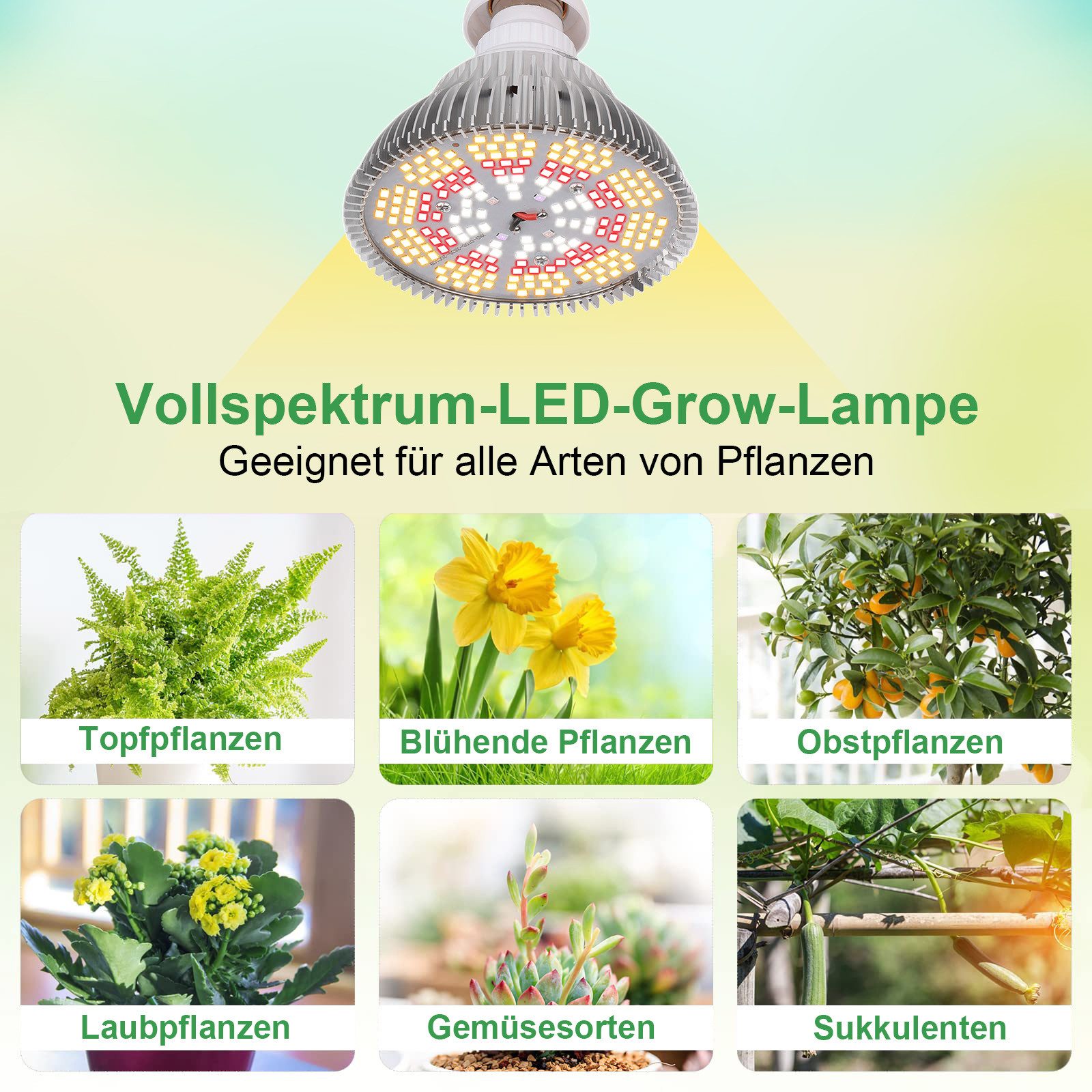 Jibenhome Pflanzenlampe Wachstumslampe Glühbirne Pflanzenlampe Leuchtmittel 200 LED Grow Lampe, Sonnenlicht-E27, LED fest integriert, LED Pflanzenlampe Leuchtmittel für Blumen,Organische