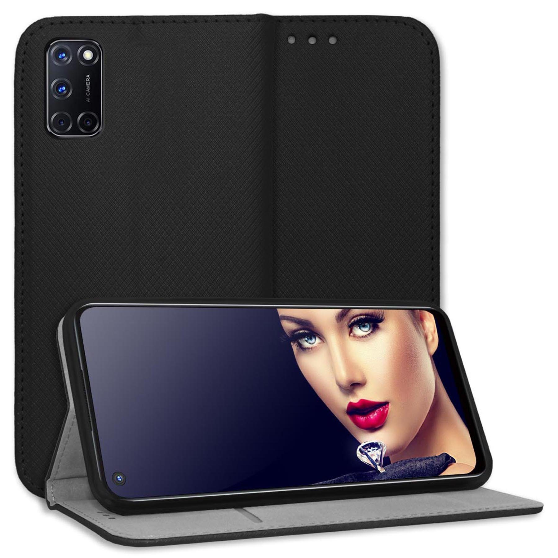 mtb more energy Smartphone-Hülle Smart Magnet für Oppo A52, Oppo A72, Oppo A92, Schwarz, Bookstyle Klapphülle Cover Wallet Case aus Kunstleder