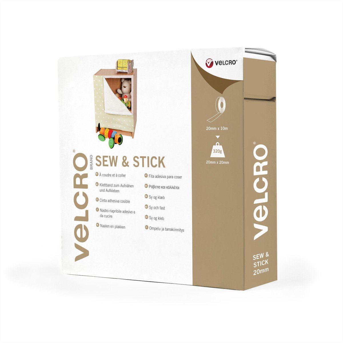 VELCRO Kabelbinder Klettband zum Aufnähen & Aufkleben Haken & Flausch 20mm x 10m Weiß, VEL-EC60261