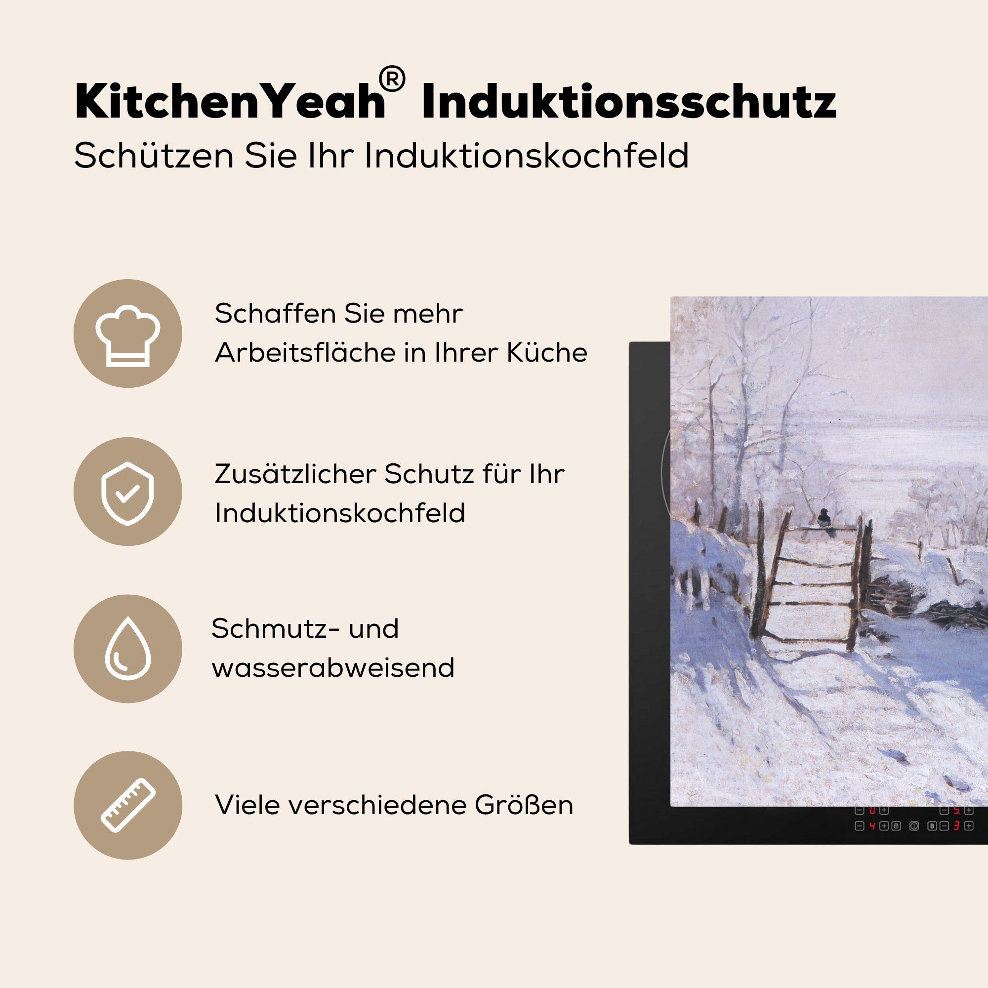 MuchoWow Herdblende-/Abdeckplatte Die Elster für (1 tlg), Claude Vinyl, 78x78 küche Arbeitsplatte Ceranfeldabdeckung, Monet, - cm