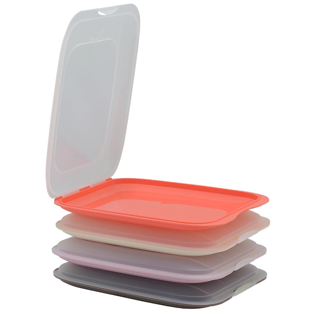 Engelland Frischhaltedose Aufschnittdosen, Aufschnittbox, PP-Kunststoff, BPA-frei, (Vorteils-Set, 4-tlg., mit transparentem Deckel), stapelbar, platzsparend, Ordnung im Kühlschrank, Organizer, Stapelbox