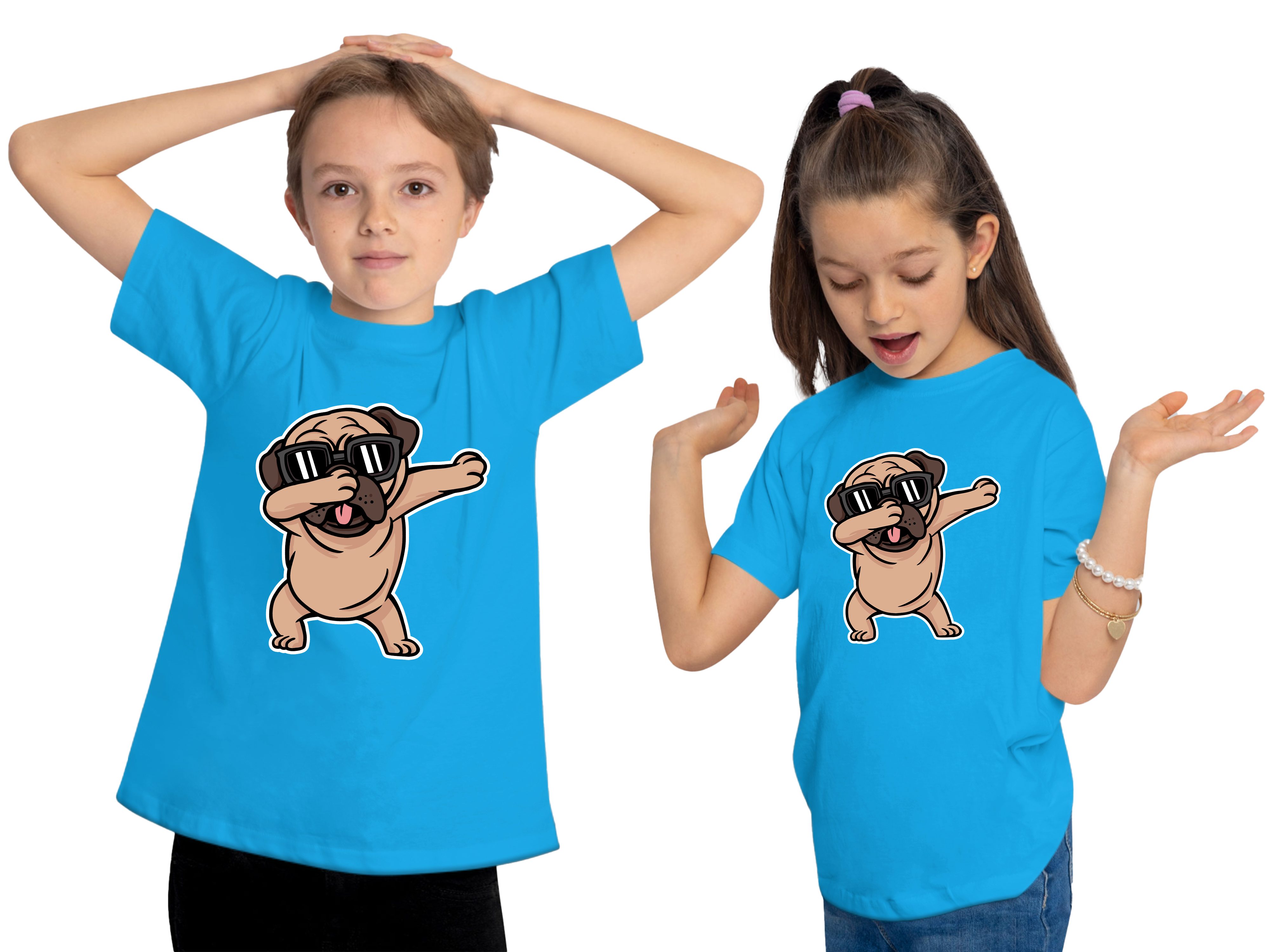MyDesign24 Print-Shirt Kinder Hunde T-Shirt blau Hund Cooler - i239 mit bedruckt mit Baumwollshirt aqua Aufdruck, Skateboard