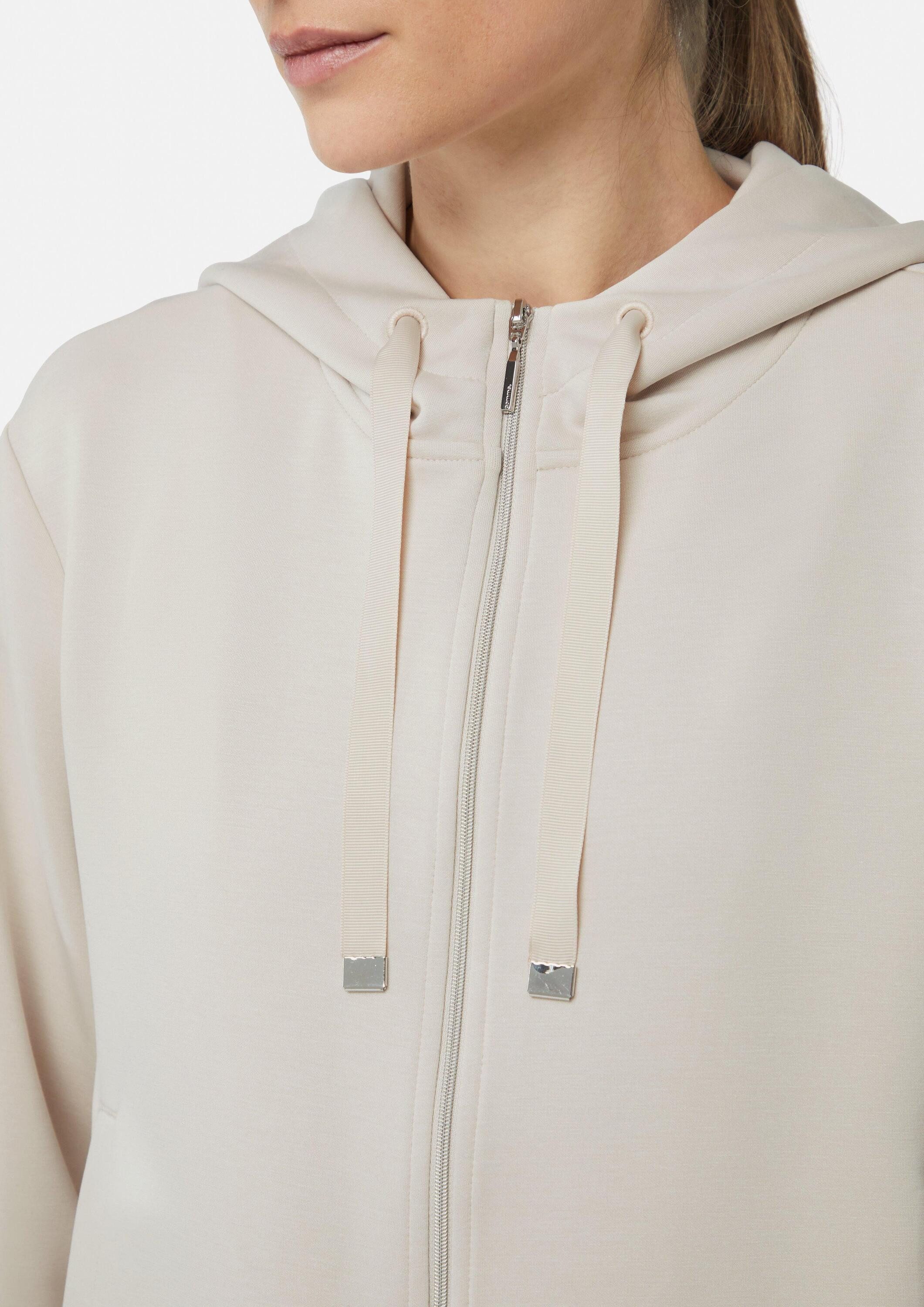 comma Sweatjacke Sweatshirt Jacke Verkürzte Sweatjacke mit Kapuze und Leistentaschen