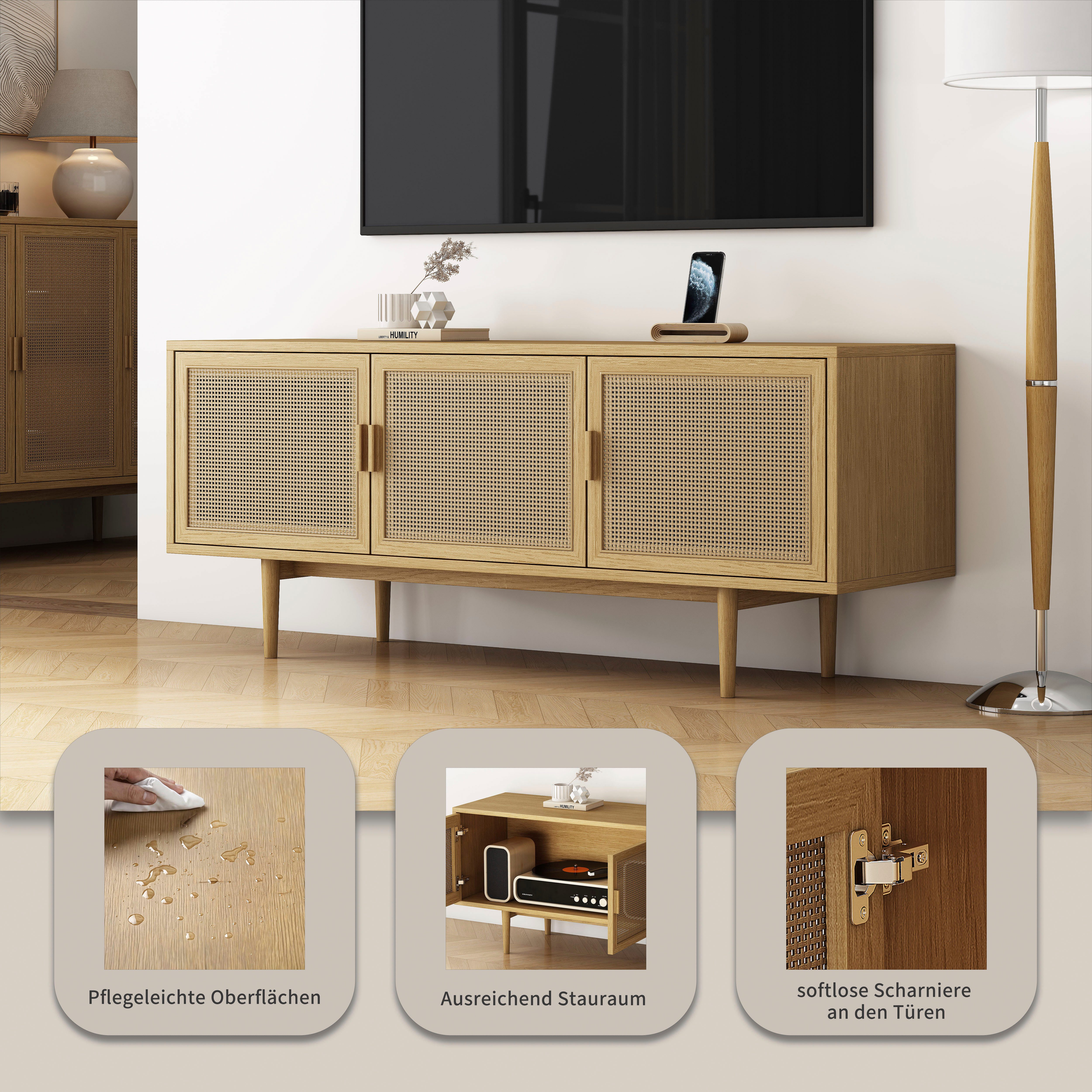 OTTO home TV-Schrank Lorelia in moderner Rattan Optik, Lowboard