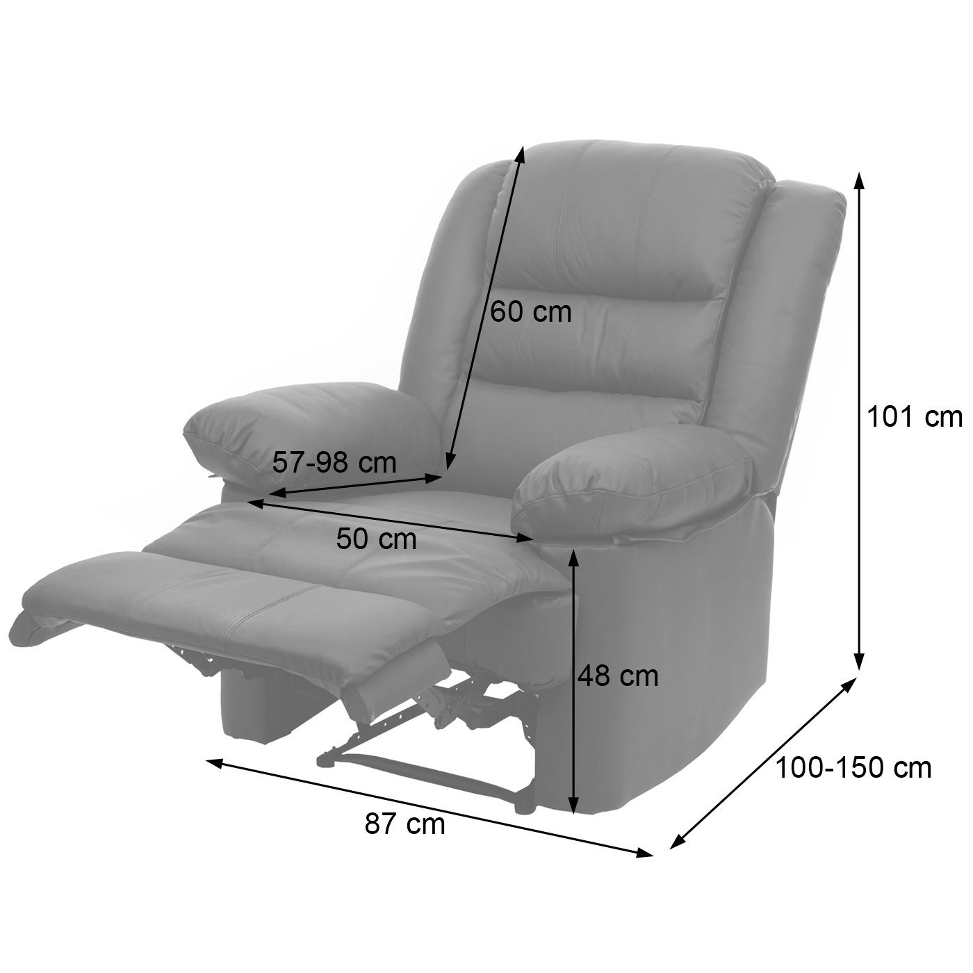 TV-Sessel MCW-G15, Liegefläche: MCW Verstellbare 165 Liegefunktion cm, verstellbar, Fußstütze Rückenfläche, taupe