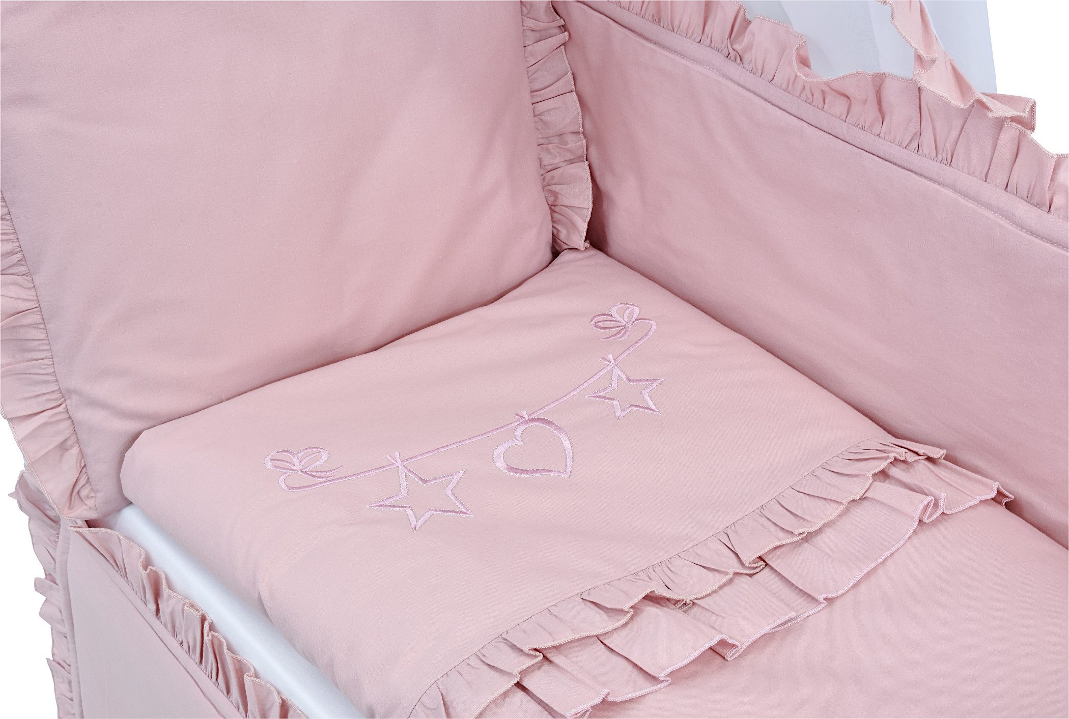 Baby-Delux Beistellbett Babybett Royal Rosa Rüsche, Stillbett 90x40 weiß höhenverstellbar, Matratze inkl. komplett Set