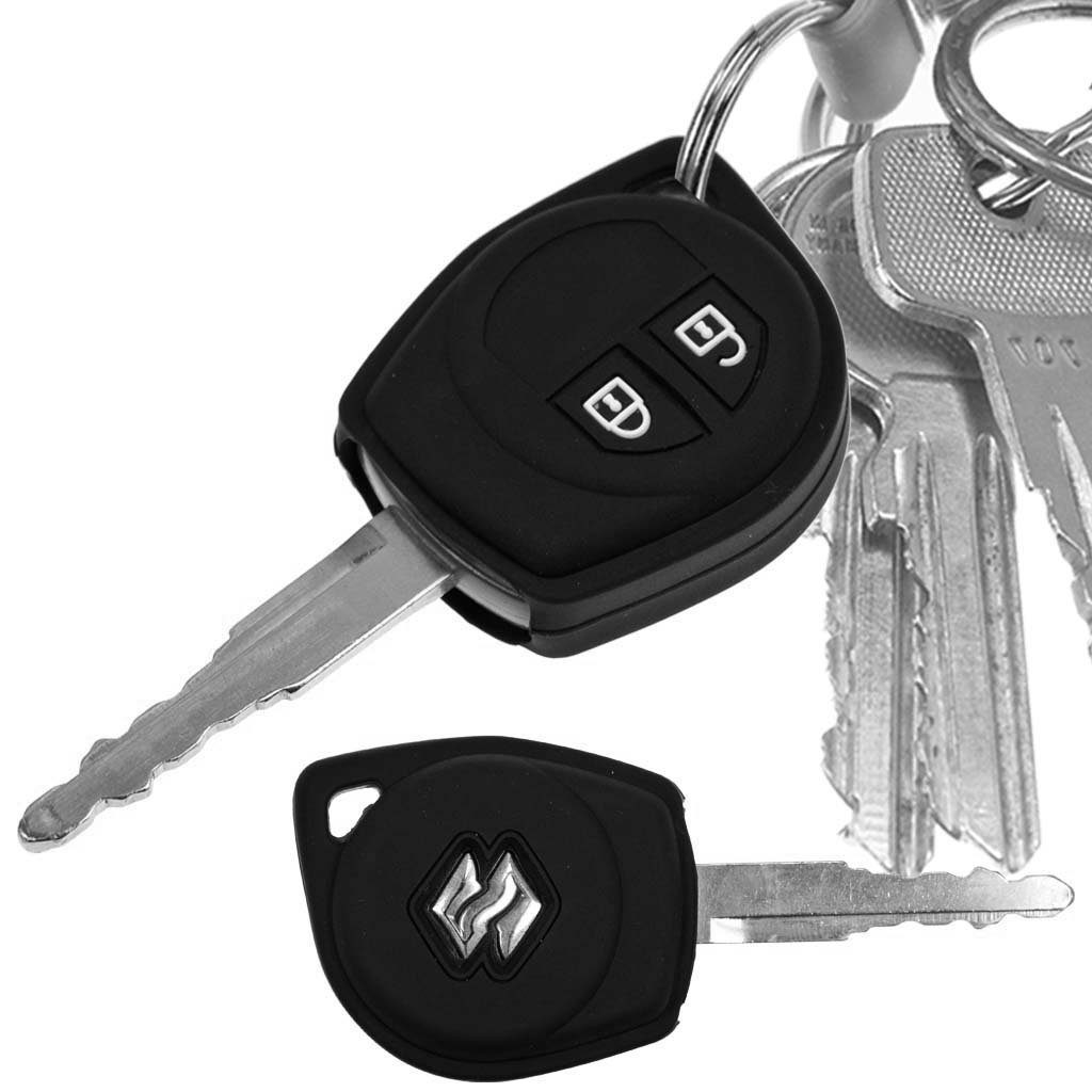 Suzuki Autoschlüssel Silikon Fernbedienung mt-key Schwarz, für Softcase Schlüsseltasche JIMNY Vitara Schutzhülle Swift SX4 Tasten 2 Funk