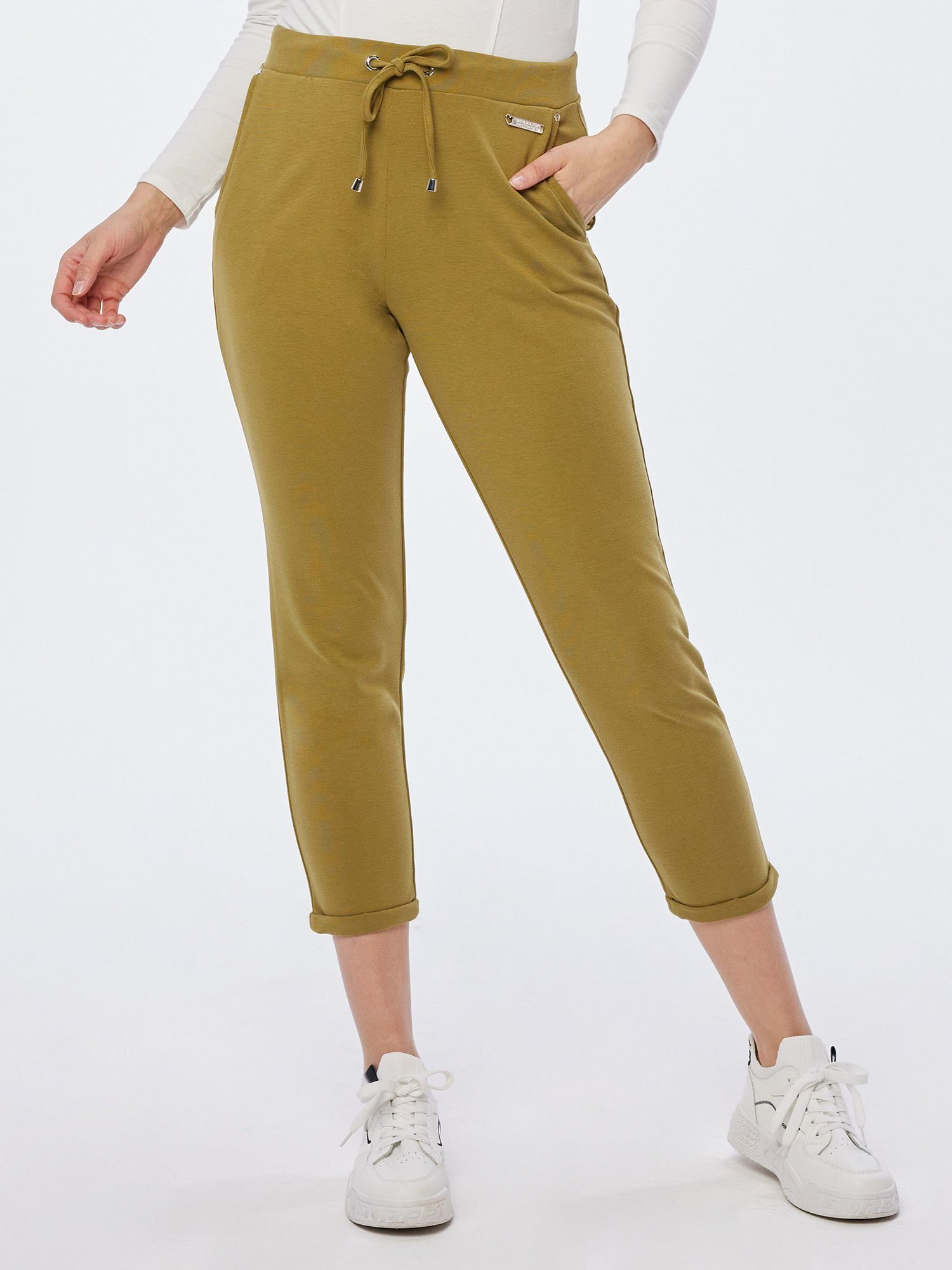 Christian Materne Jogger Pants Relaxhose mit Umschlagsaum oliv