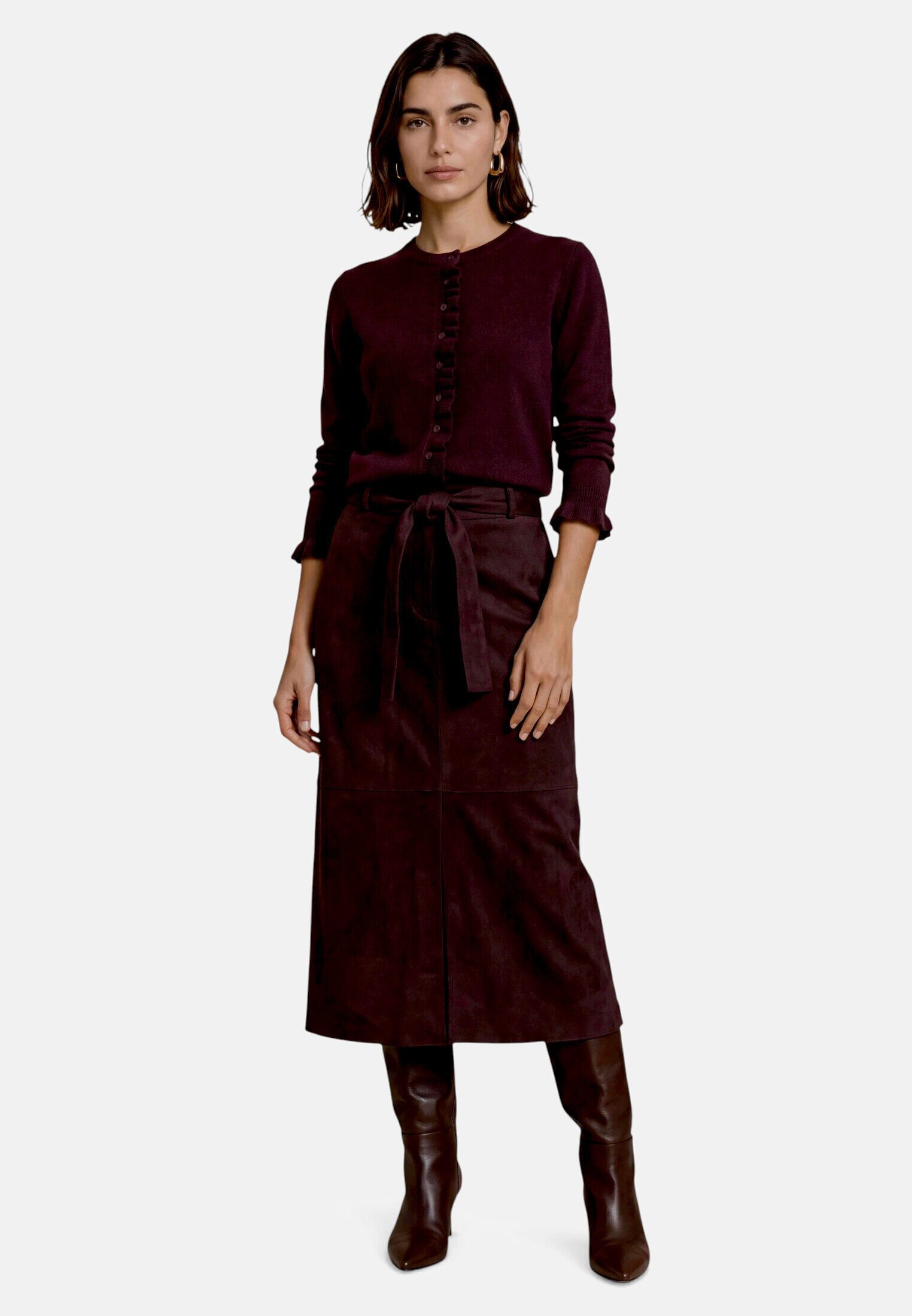 Zero Strickjacke Damen mit Rüschen (1-tlg) Knopfleiste