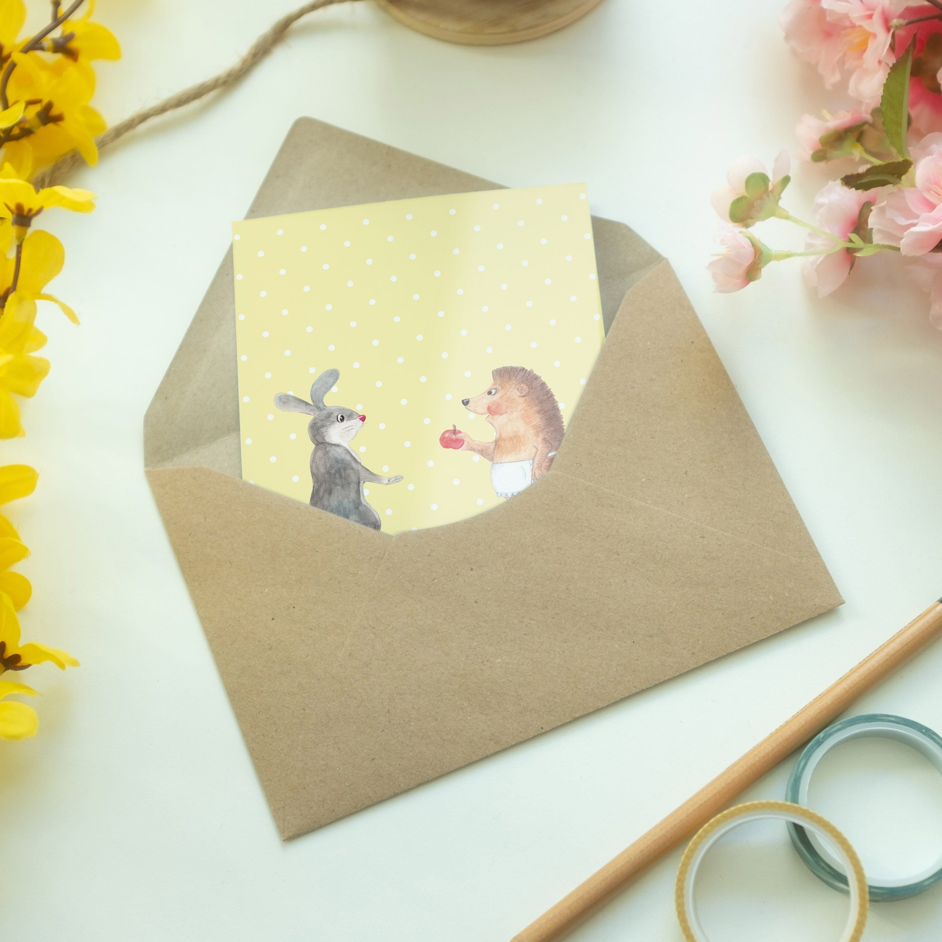 Mrs. - ist nie Schmerz Mr. & ohne Liebe Grußkarte Panda Geschenk, Gelb Pastell Glückwunschkart -
