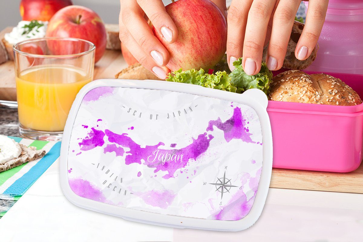 Snackbox, Mädchen, für Japan Kunststoff, Brotdose Erwachsene, Brotbox Karten rosa Kinder, - (2-tlg), - MuchoWow Lunchbox Kunststoff Ölfarbe,