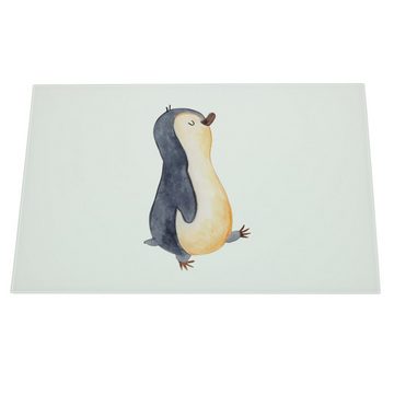 Mr. & Mrs. Panda Servierbrett Pinguin marschierend - Weiß - Geschenk, Glasschneidebrett, Langschläf, Premium Glas, (1-St)