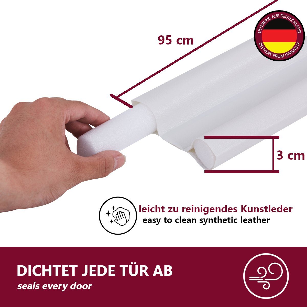HOOZ Zugluftstopper für Türen, PU Leder Türdichtung, Türdichtung Luftzugstopper, 2-tlg., Platzsparend verpackt