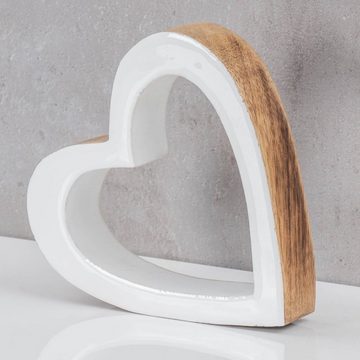 Levandeo® Dekoobjekt, Herz Holz 15x15cm Mango Weiß Natur Braun Tischdeko Deko Aufsteller
