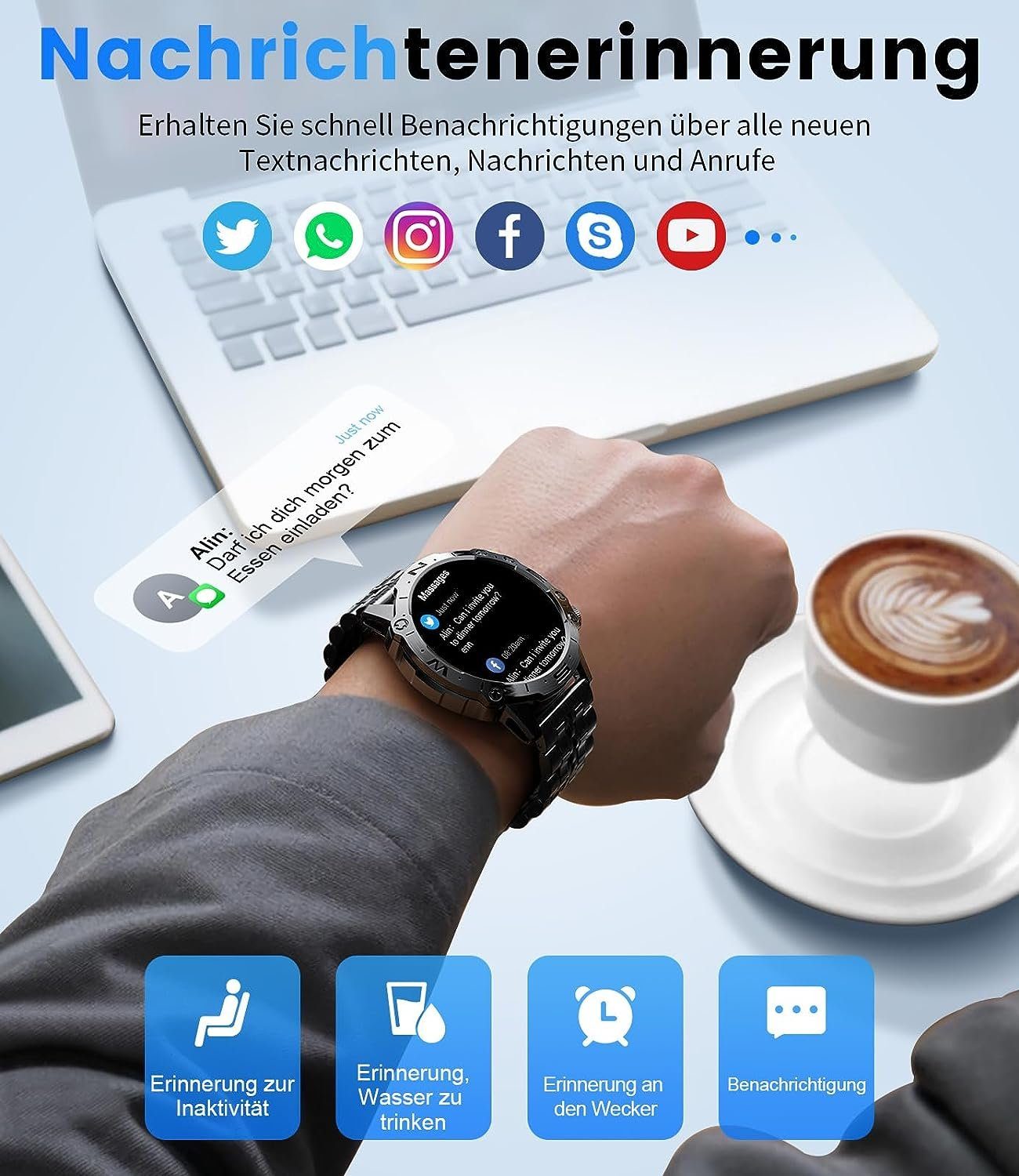 iOS), Lige Zoll, Andriod Always-on Display Telefonfunktion Wasserdicht (1,43 Smartwatch mit IP68 Sprachassistent
