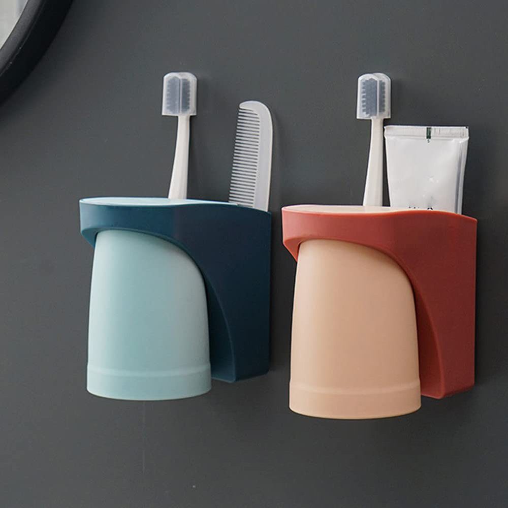 ohne Blau+Rot Zahnbürstenhalter Zahnbecherhalter Zahnbürstenhalter (2-St) Wand, Bohren, Zeaicos