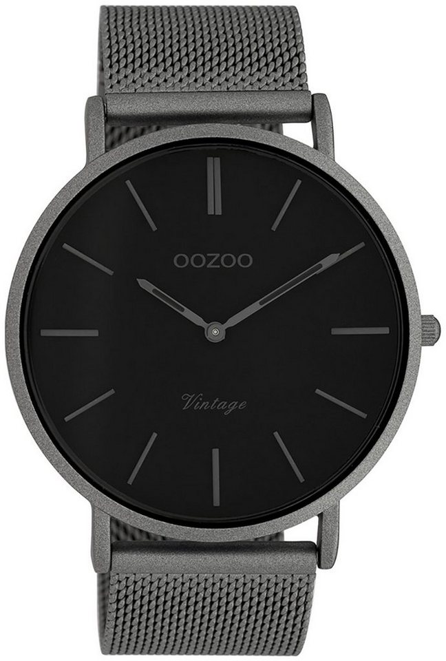 OOZOO Quarzuhr Oozoo Herren-Uhr grau Vintage, Herrenuhr rund, groß (ca.  44mm) Edelstahlarmband, Fashion-Style