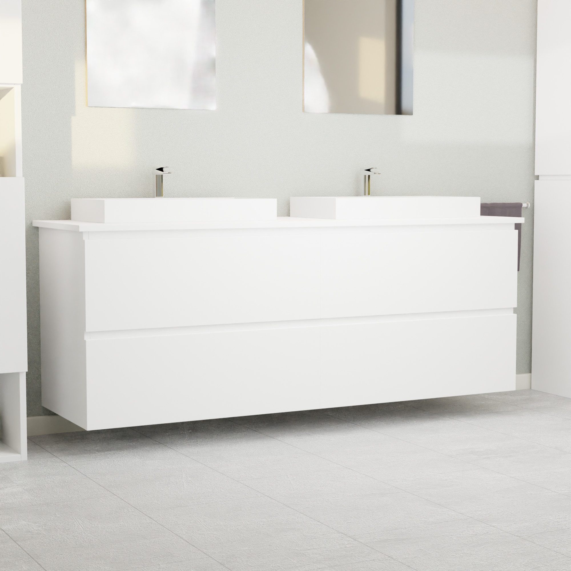 GARLIVO Waschbeckenunterschrank GLB-160 mit Schubladen, hängend, Weiß Breite 160cm