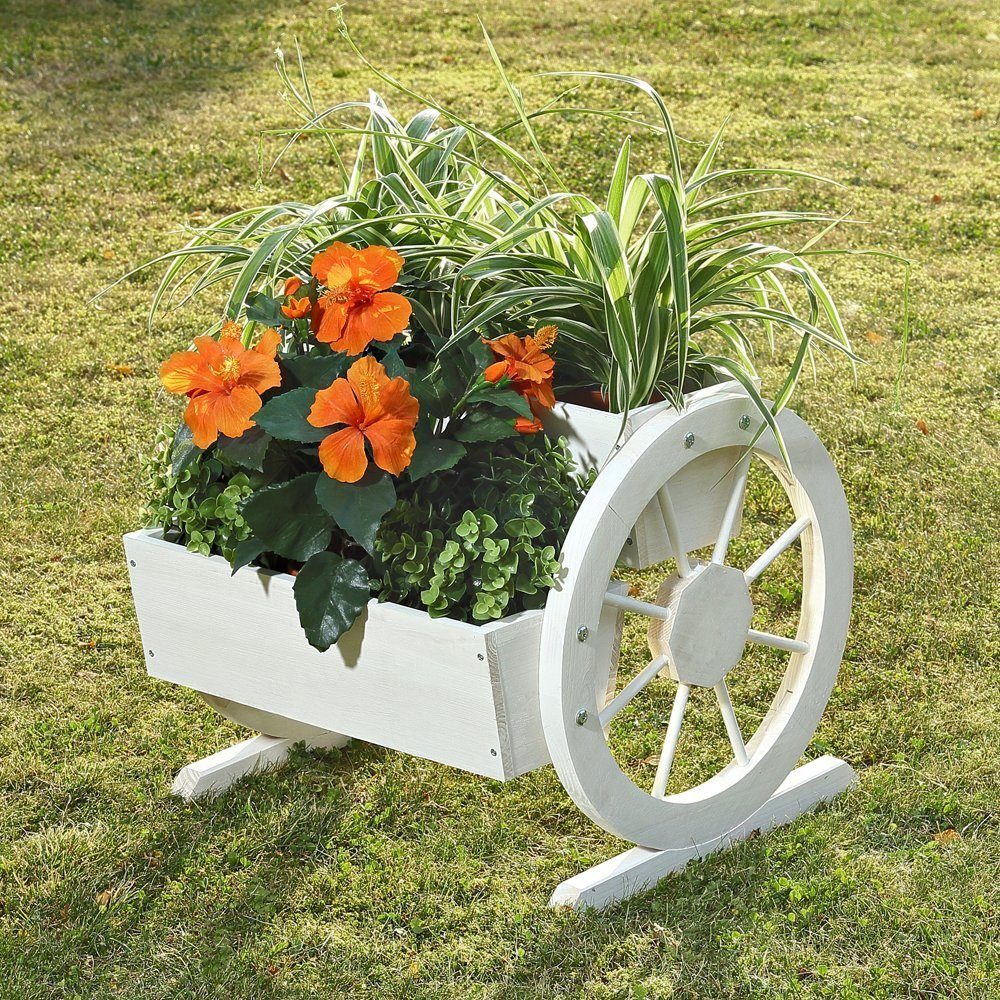 Melko Pflanzkübel Pflanzkasten aus Holz + Wagenräder Weiß Schwarz Garten De günstig online kaufen
