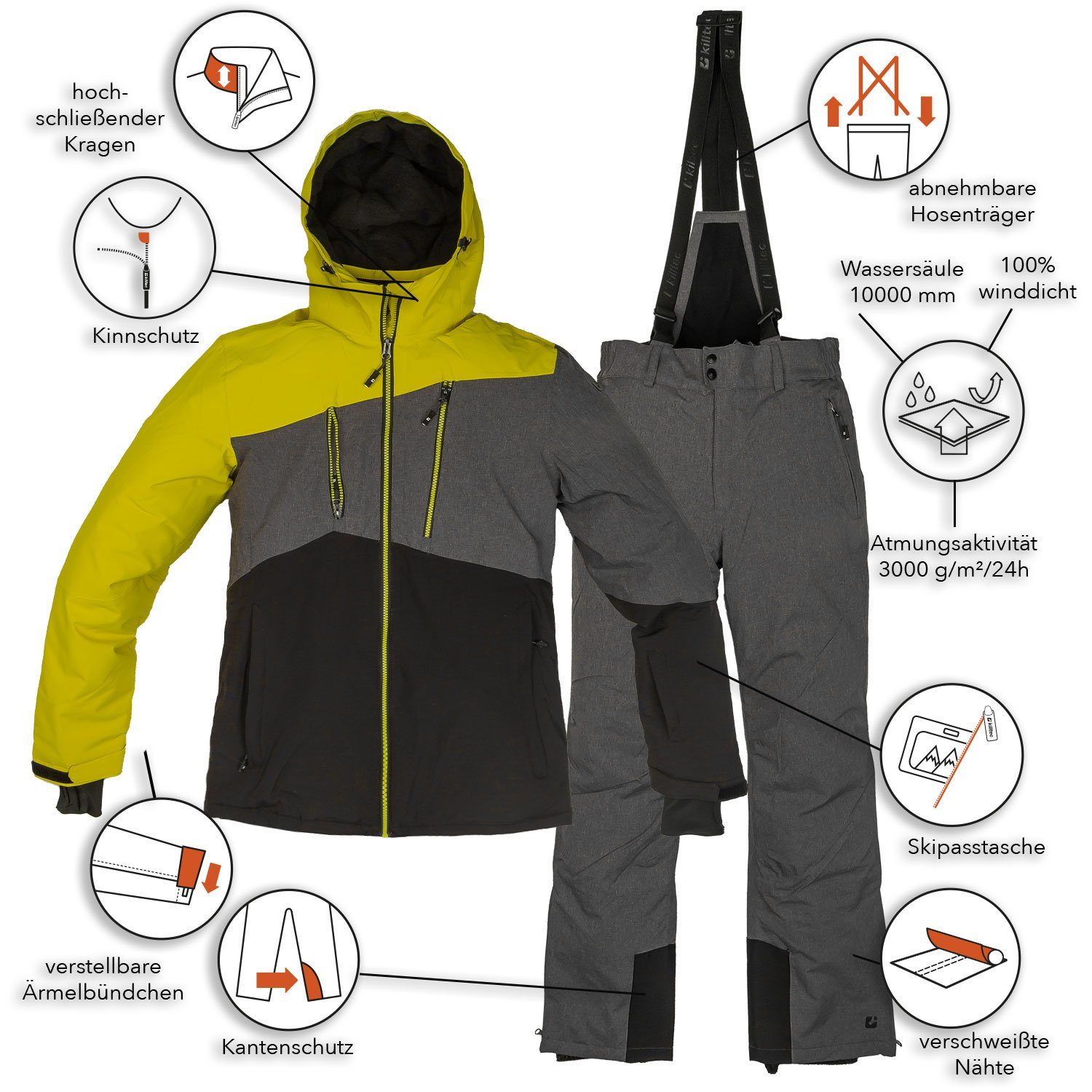 Killtec Skianzug Herren Skijacke + Skihose (limette/ anthrazit, Gr. XXL), v günstig online kaufen