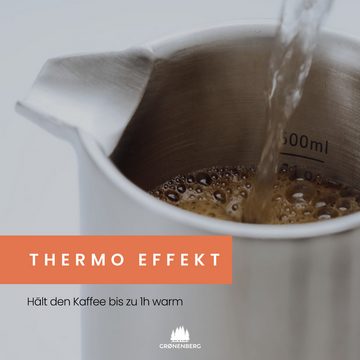 GRØNENBERG French Press Kanne Spar Set 1.2: Bio Kaffeepulver 250g + French Press (3 Größen), Mit Thermo Effekt & inkl. Ersatz Filter