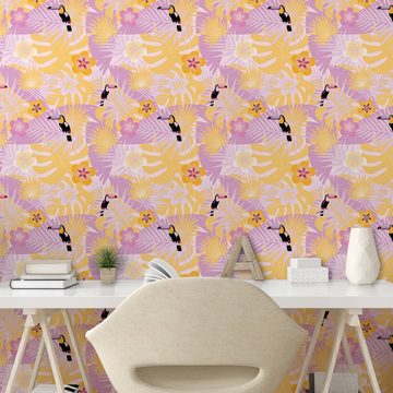 Abakuhaus Vinyltapete selbstklebendes Wohnzimmer Küchenakzent, Tropisch Mädchen-Kinder-Muster-Dschungel