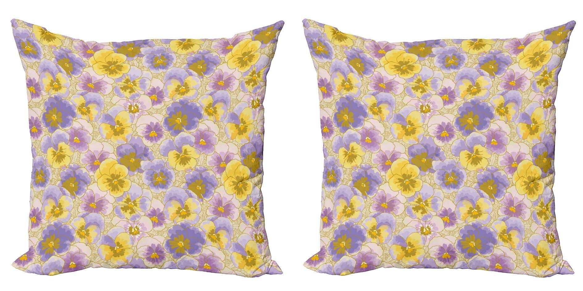 Kissenbezüge Modern Accent Doppelseitiger Digitaldruck, Abakuhaus (2 Stück), Blumen Hand gezeichnet Pansy Garten