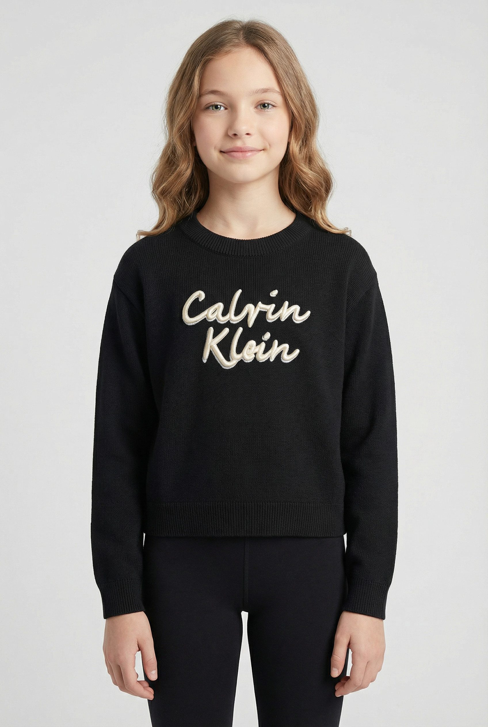 Calvin Klein Rundhalspullover LOGO METALLIC INTERSIA für Kinder bis 16 Jahre, große Stickerei