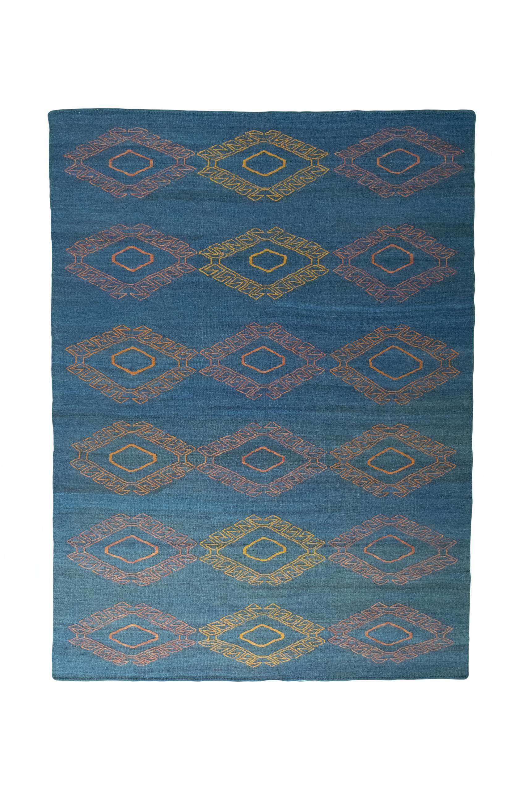 CABBEL Orientteppich 252x186 cm Perser Kandou Blau Kelim Teppich Schurwolle Handgewebt, rechteckig, Höhe: 4 mm, 100% Schurwolle – weich und pflegeleicht
