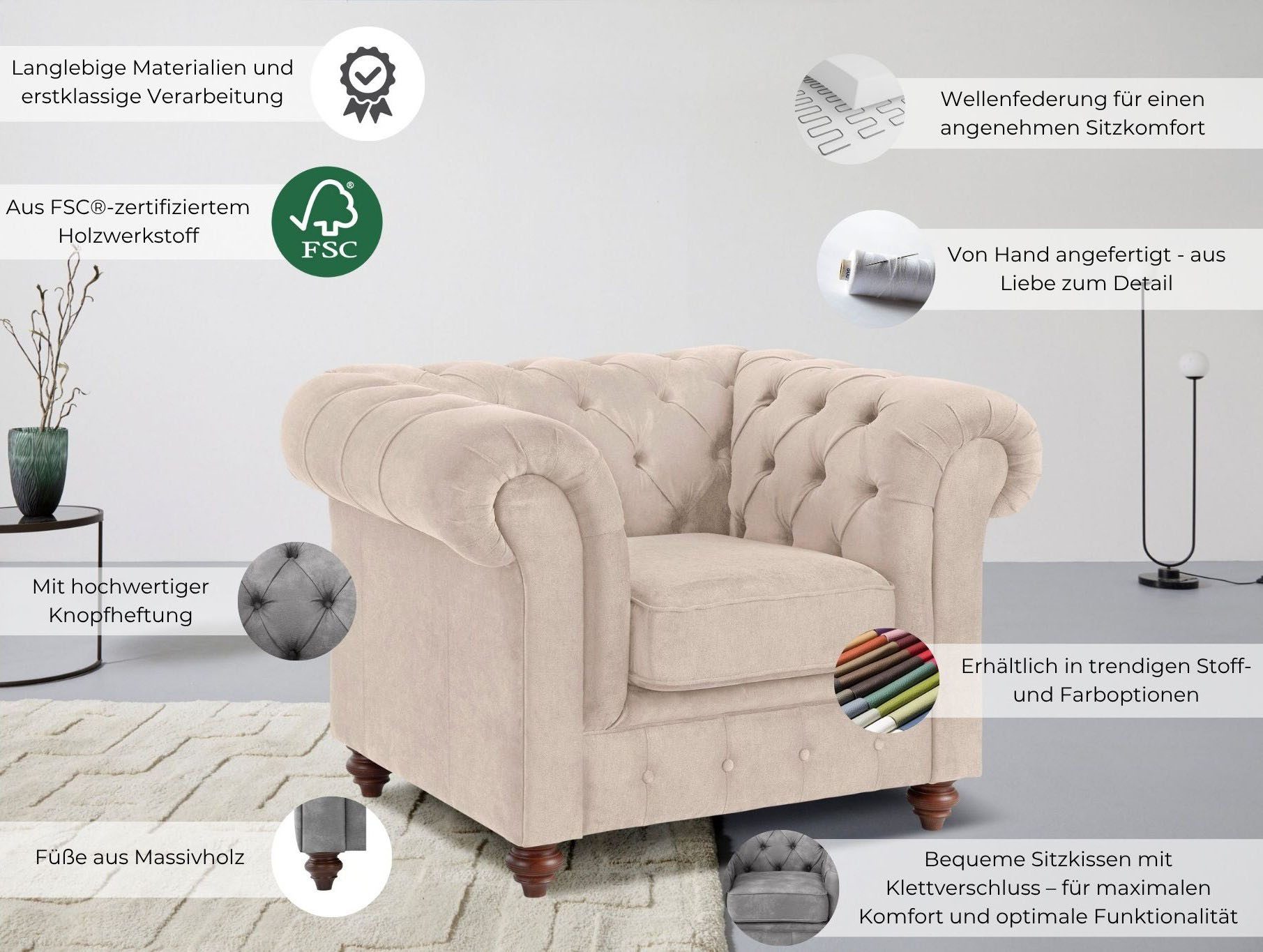 Home affaire Sessel Chesterfield B/T/H: 105/69/74 günstig online kaufen