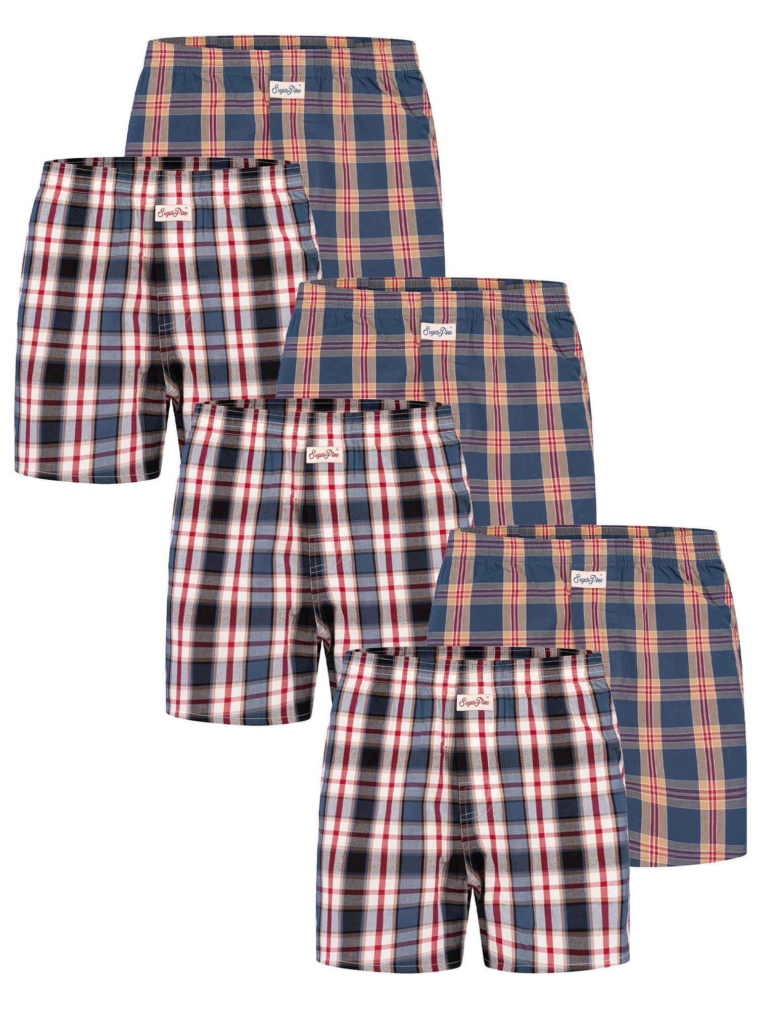 Sugar Pine Boxer Mix Karos (6-St) Sparpack Multipack Herren Männer 6er-Pack Boxershorts Unterhosen