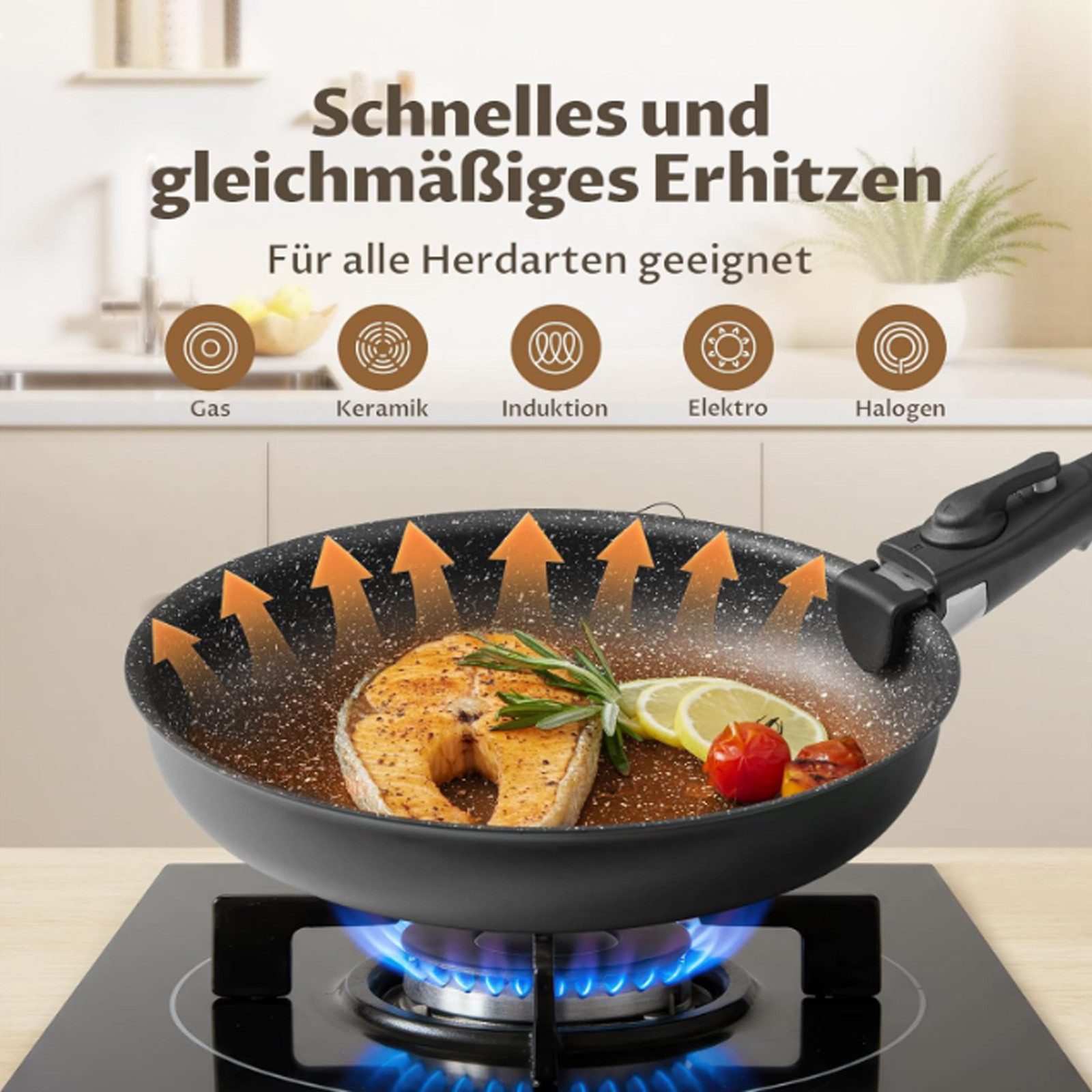 SunJas Pfannen-Set Pfannenset mit abnehmbarem Griff Bratpfanne Ø 20/24/28 cm, Aluminium Pfanne (mit Antihaftbeschichtung, 3-tlg., stapelbar platzsparend), für a – Bild 2 von 5