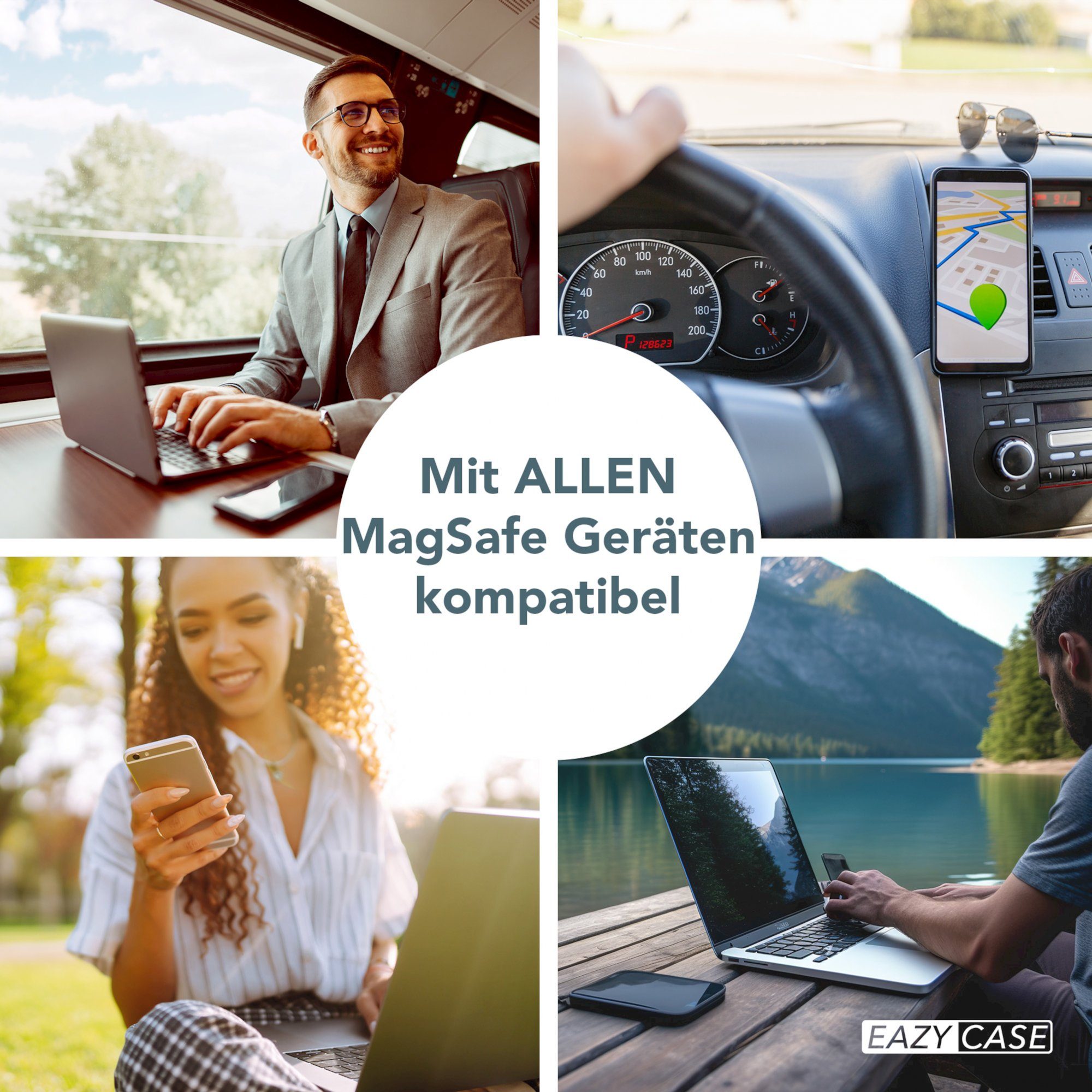 EAZY CASE Handyhülle Outdoor Case MagSafe Matt für iPhone 14 Pro Max 6,7 Zoll, Outdoor Handy Hülle kompatibel mit Qi & MagSafe Silicon Case Schwarz