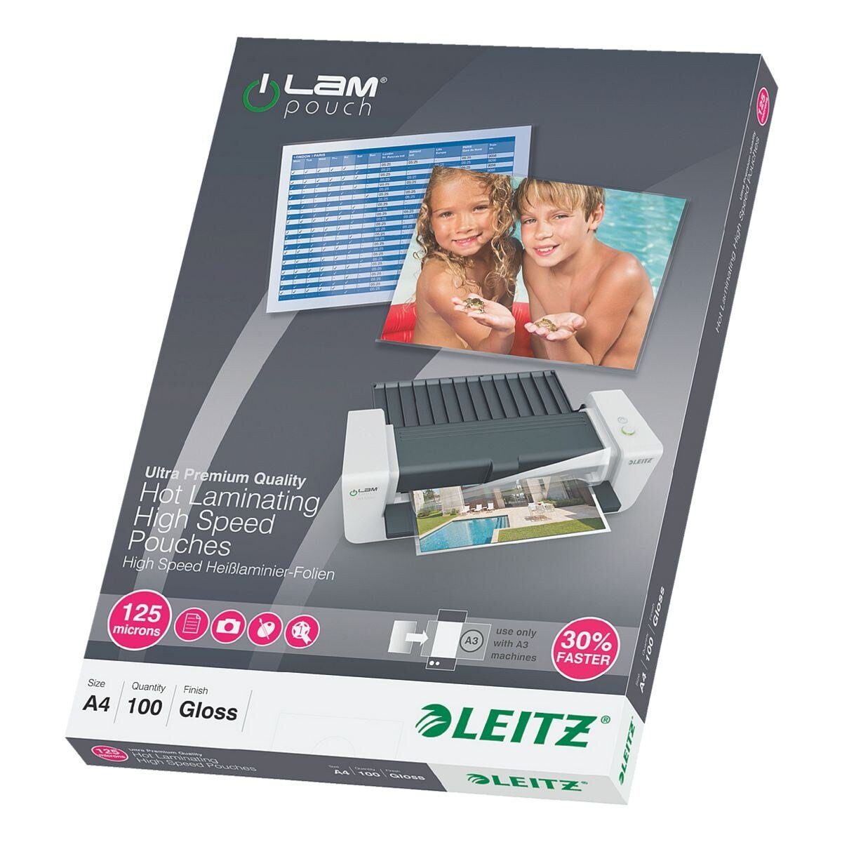 LEITZ Laminierfolie iLAM, A4, 125 µm, 100 St., A4, 125 mic, glänzend, Speed