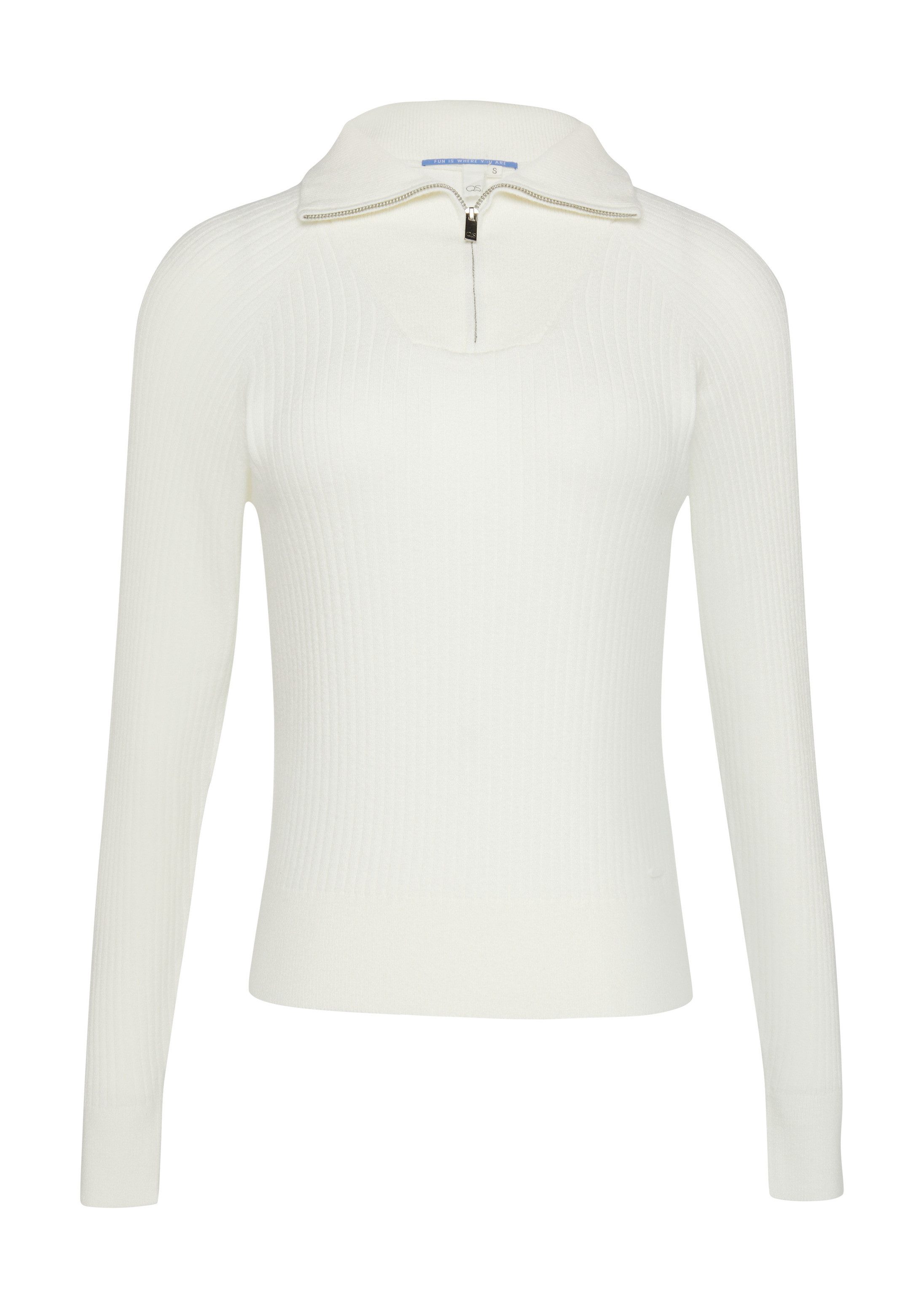 QS Longpullover Strickpullover Schmaler Pullover mit Troyer-Kragen