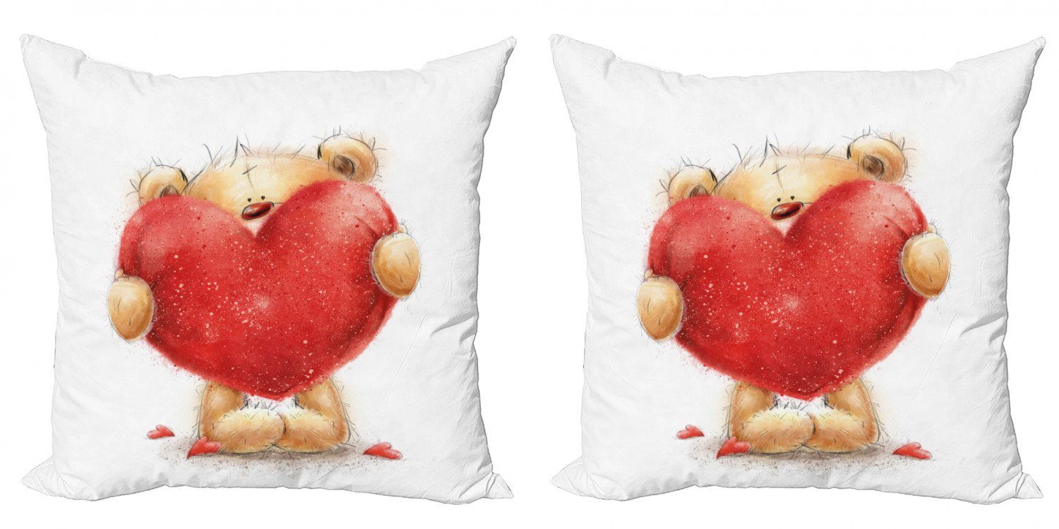 Kissenbezüge Modern Accent Doppelseitiger Digitaldruck, Abakuhaus (2 Stück), Bär Romantisches Mascot Red Heart