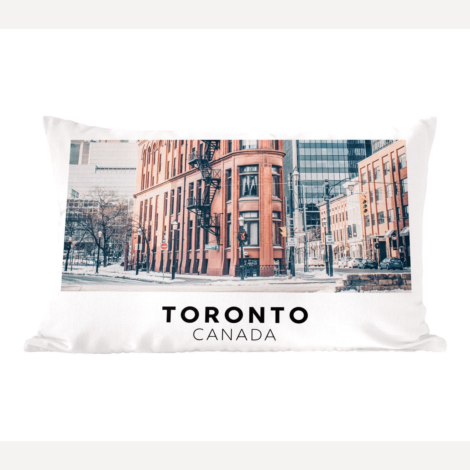 MuchoWow Dekokissen Toronto - Winter - Straße, Wohzimmer Dekoration, Zierkissen, Dekokissen mit Füllung, Schlafzimmer